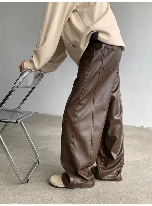 Jean Faux Leather Brown Flare Pants Size US 33 - 5 Thumbnail