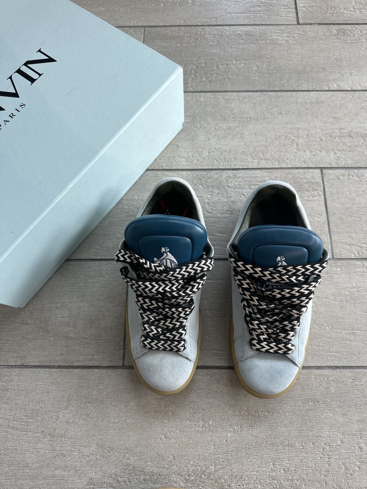 Pre-owned Lanvin Curb Sneakers – Light Blue Suede / Gum Sole