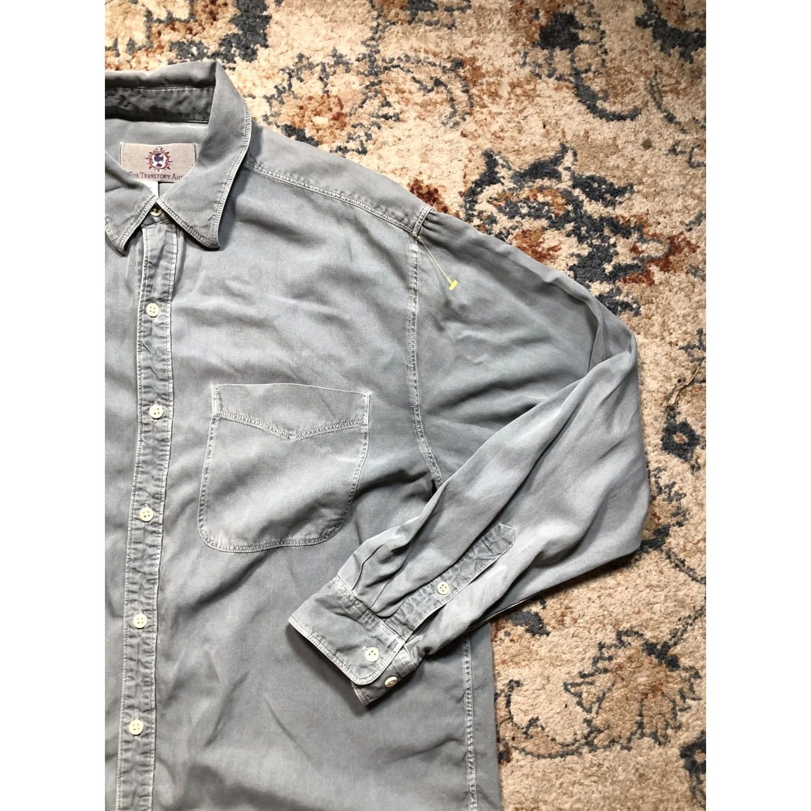 The Territory Ahead Territory Ahead Shirt Mens Medium Gray Silk Cotton Long Sleeve Button Up Casual Size US M / EU 48-50 / 2 - 4 Thumbnail