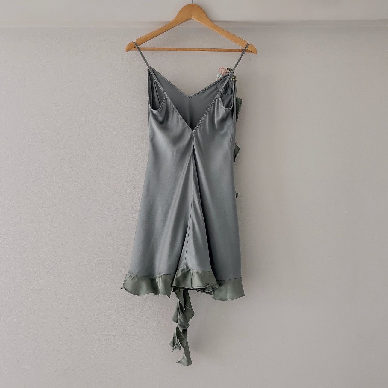 Victoria's Secret × Vintage Special! Romantic VS Dusty Green Silk Mini Dress (Medium) Size M / US 6-8 / IT 42-44 - 12 Thumbnail