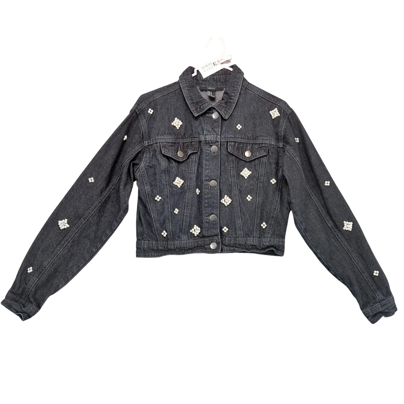 Forever 21 Forever 21 Embellished Black Denim Cropped Jean Jacket M Size M / US 6-8 / IT 42-44 - 1 Thumbnail