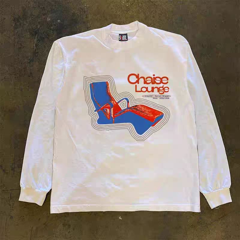 Japanese Brand × Vintage White casual retro recliner print long sleeve t-shirt Size US L / EU 52-54 / 3 - 1 Thumbnail