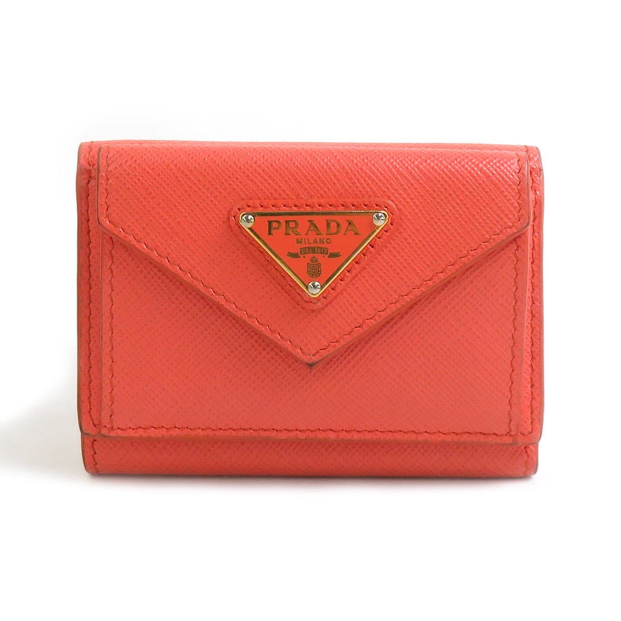 Prada Prada Tri-fold Wallet Leather Orange Men's Women's r11161a Size ONE SIZE - 1 Thumbnail