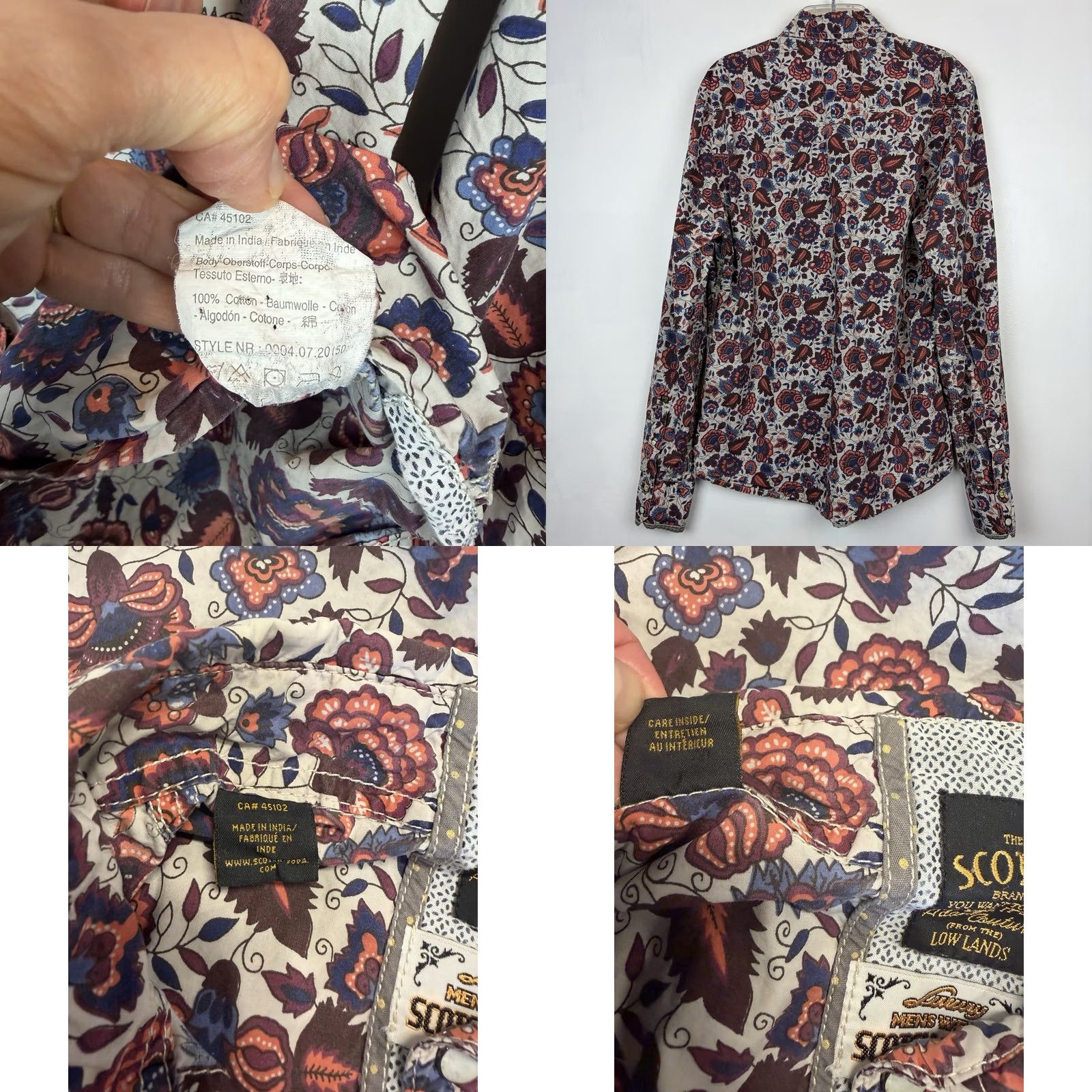Scotch & Soda Scotch & Soda Shirt Mens M Floral Western Button-Up Beige Cotton Long Sleeve Casual Size US M / EU 48-50 / 2 - 9 Thumbnail