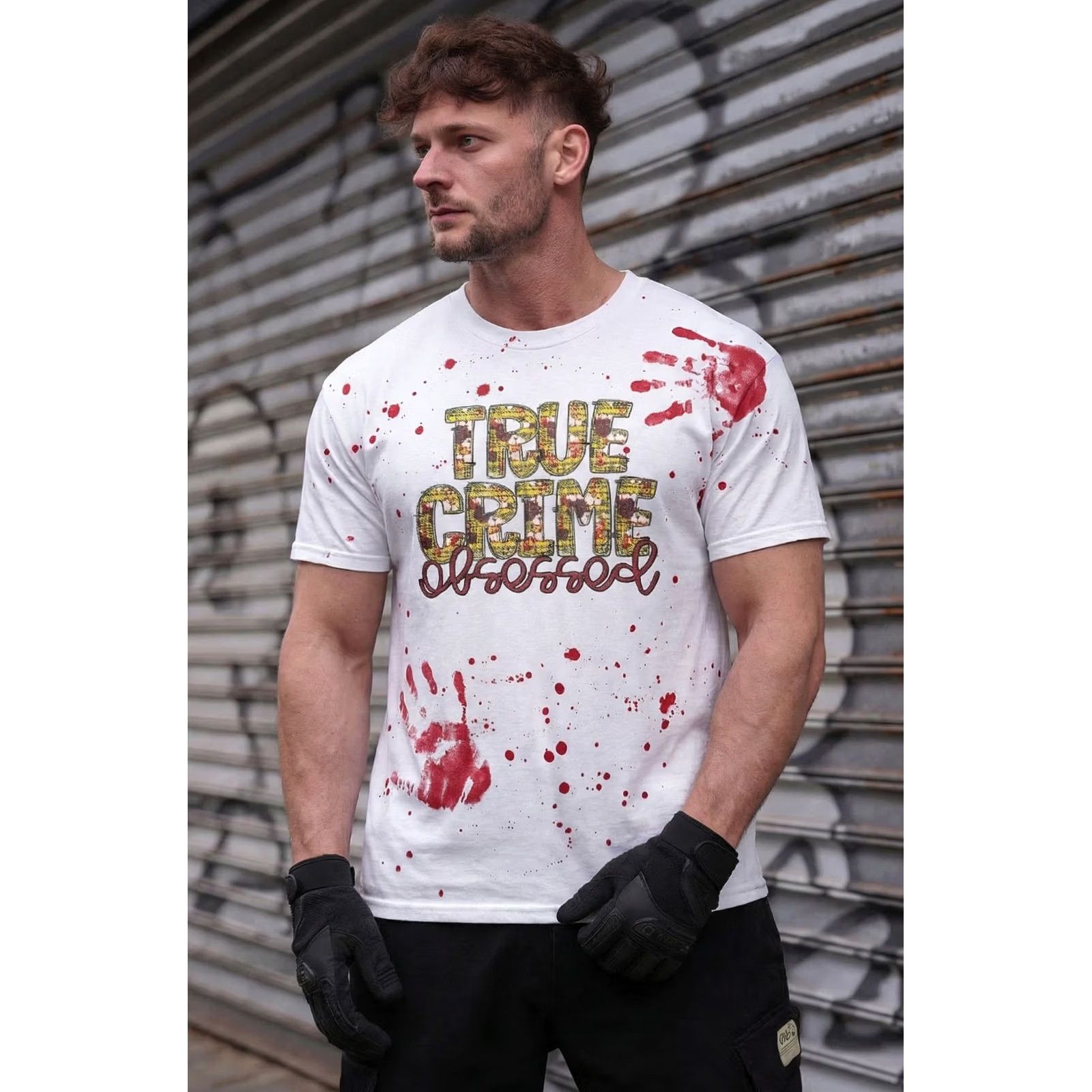 Gildan true crime obsessed blood splatter tshirt mens XL Size US XL / EU 56 / 4 - 2 Thumbnail