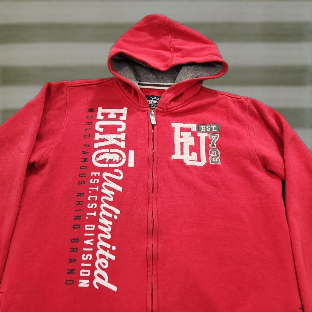 VINTAGE Ecko Unltd Hoodie Mens XL Red Full Zip Logo Spell Out Streetwear 90s Hip Hop
