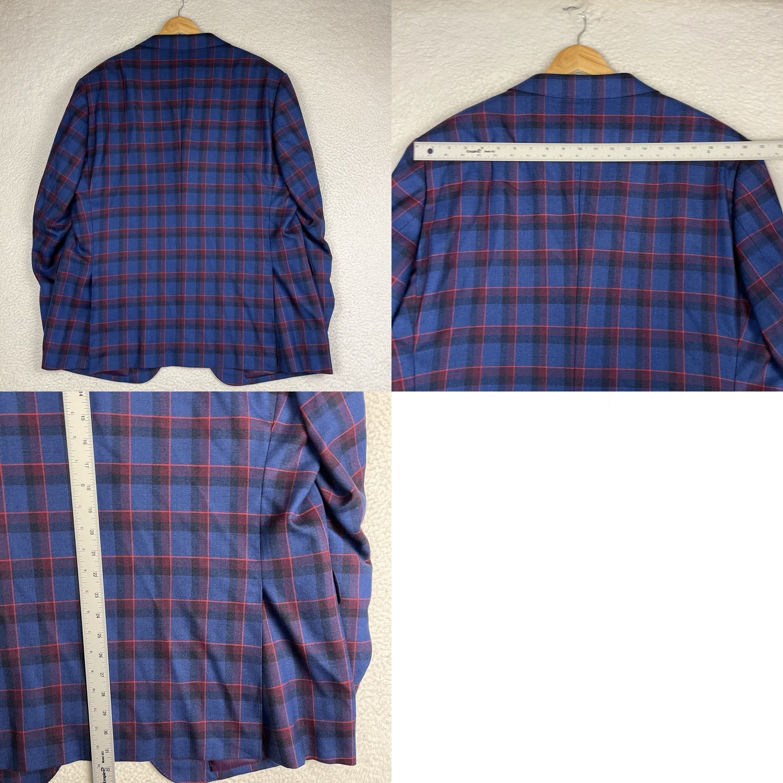 Vintage Holland & Sherry Wool Blazer - Blue Plaid - Regular Fit - 50in Chest - Custom Fit Size 50R - 8 Thumbnail