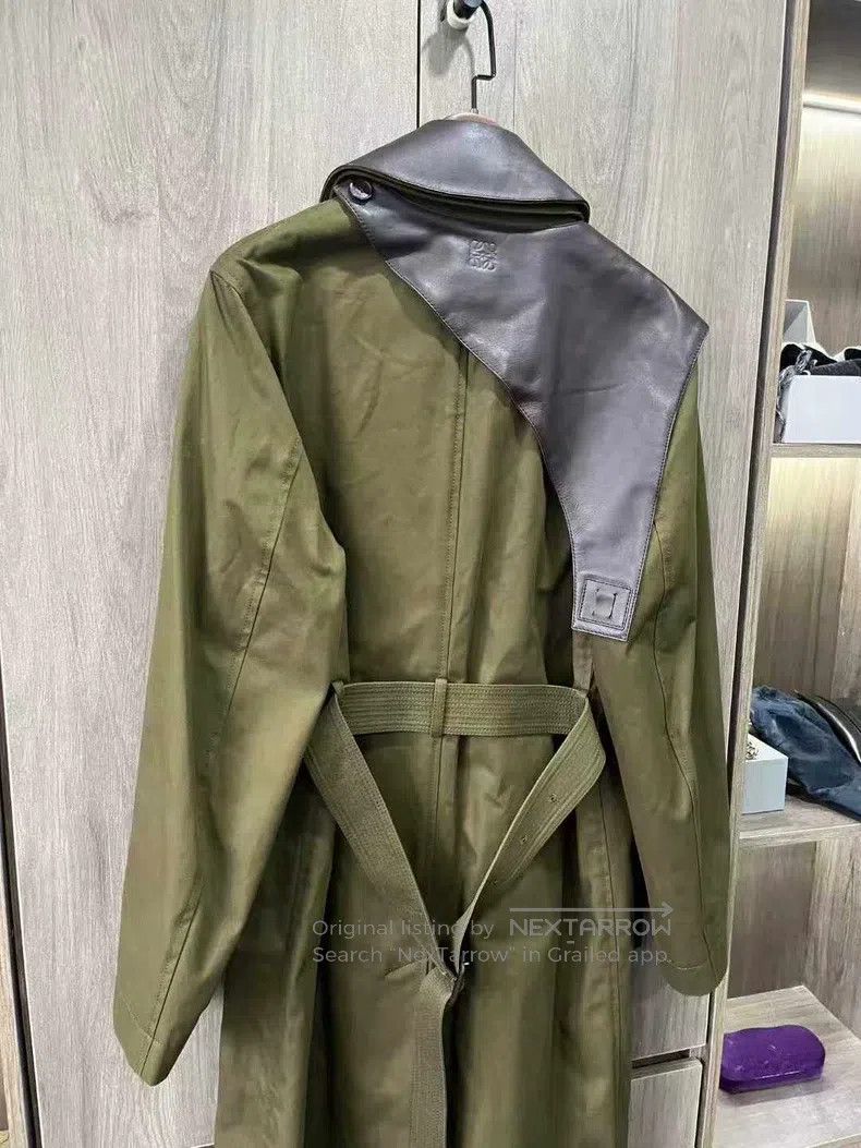 Loewe Loewe Military green leather-trimmed coat Size US S / EU 44-46 / 1 - 7 Thumbnail