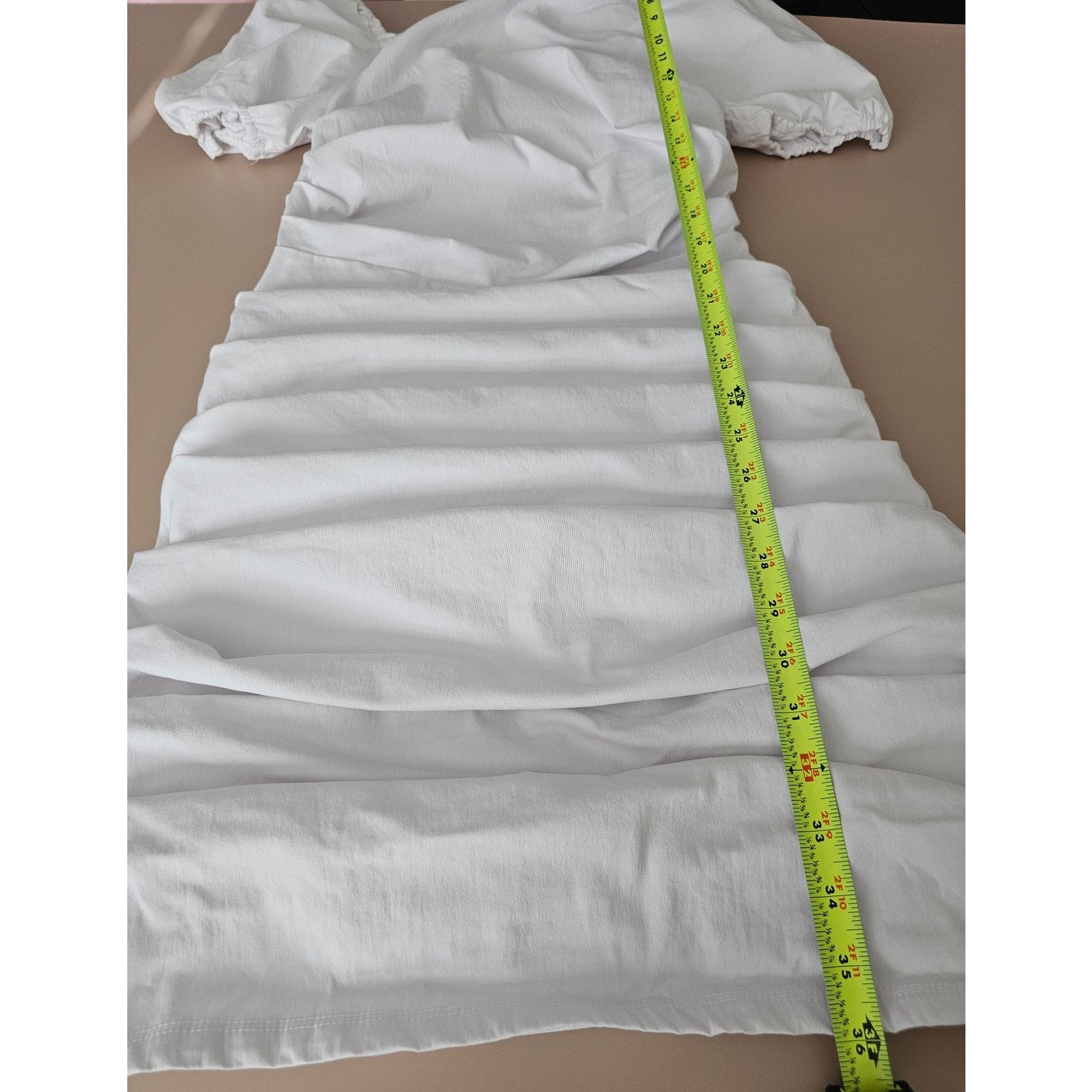 Anthropologie MAEVE Anthropologie White Slim Puff-Sleeve Ruched Dress S Size S / US 4 / IT 40 - 4 Thumbnail