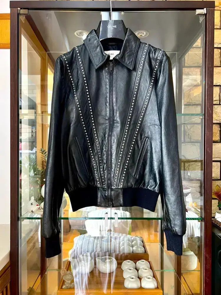 Celine × Hedi Slimane 19SS Rhinestones Leather Jacket sz44