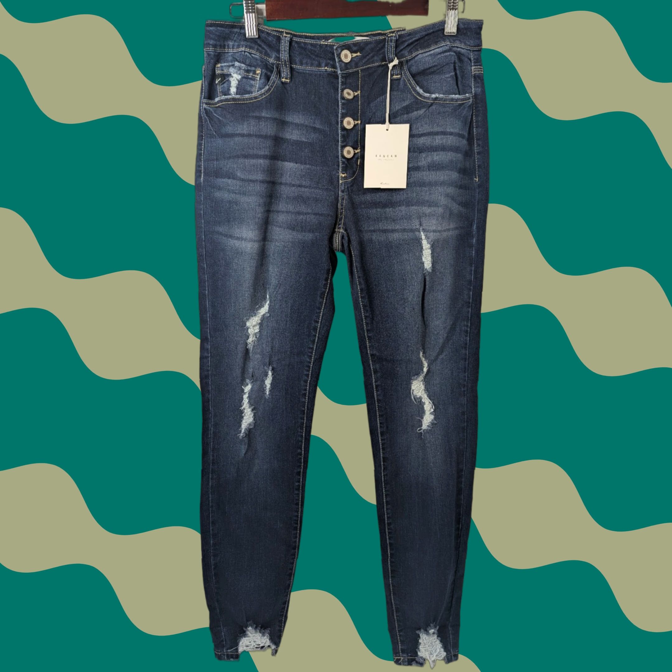 Vintage NWT KanCan Jeans High Rise Skinny Size 13/30 Distressed Button Fly Women Juniors Blue KC6192D Size 34" / US 12 / IT 48 - 1 Thumbnail