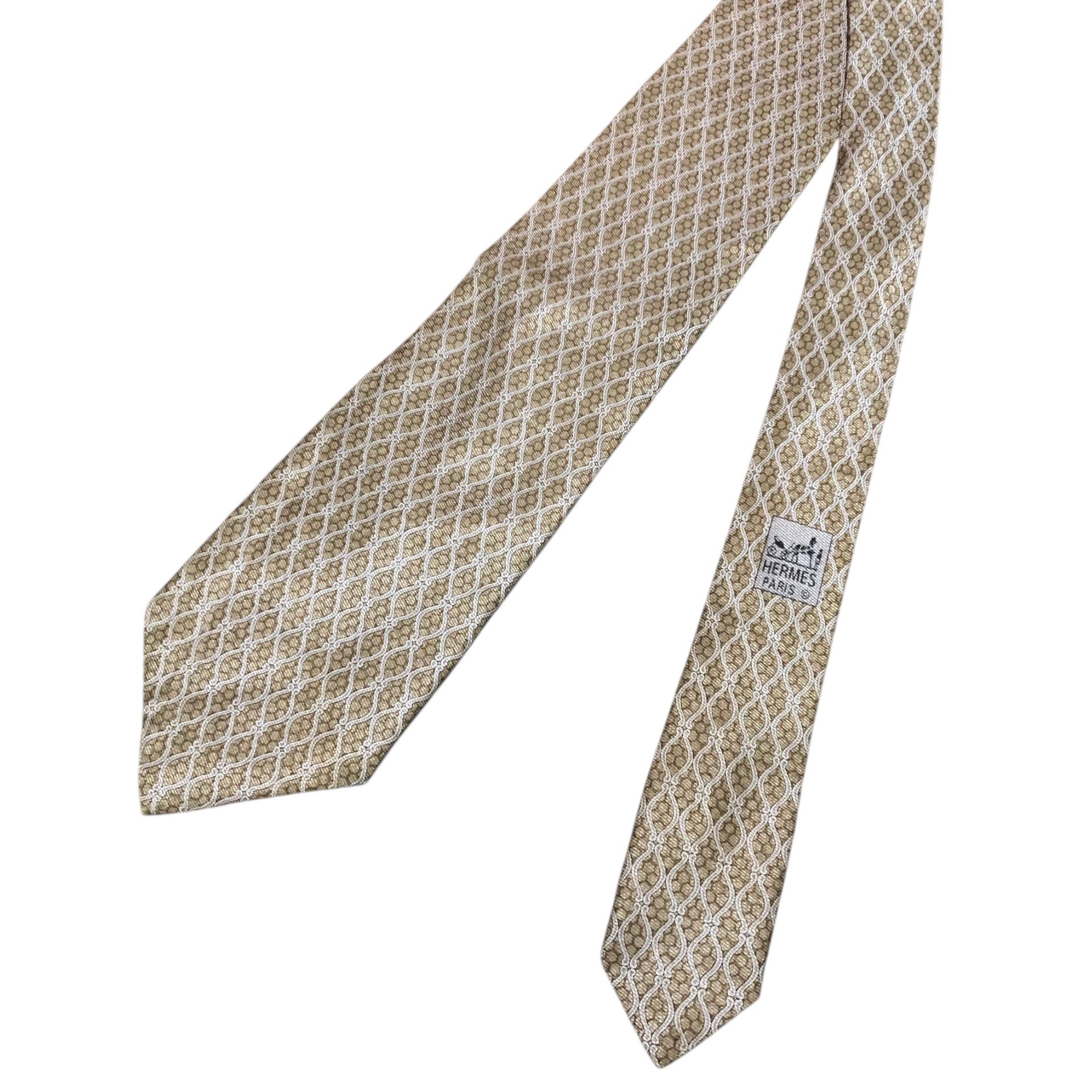 Hermes 🔥Vintage HERMÉS Silk Necktie Beige Formal Office Luxury Tie Size ONE SIZE - 2 Thumbnail