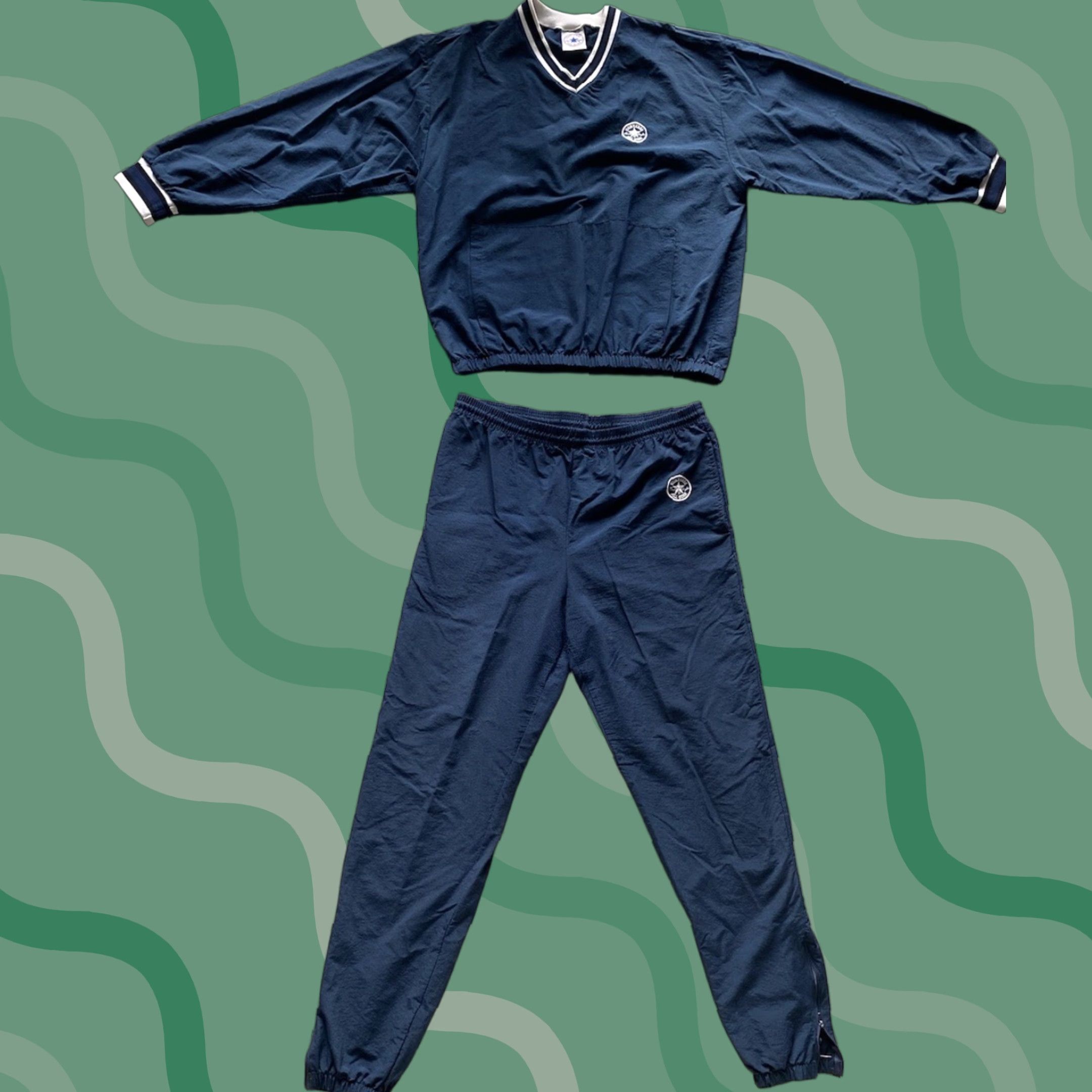 Converse VTG Converse All Star MEDIUM Dark Blue Track Suit Set Chuck Taylor Made In USA Mens M Track Jacket Pants Size 40R - 1 Thumbnail