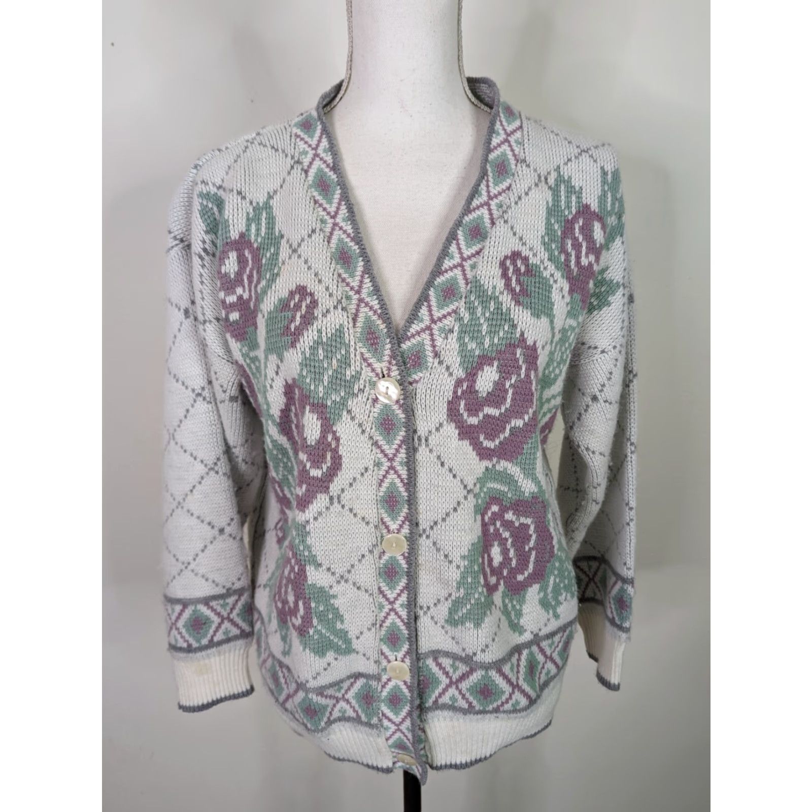 Vintage VINTAGE 90s Cottagecore Cardigan Sweater Floral Womens Medium S11 V Neck Cardigan Size M / US 6-8 / IT 42-44 - 2 Thumbnail