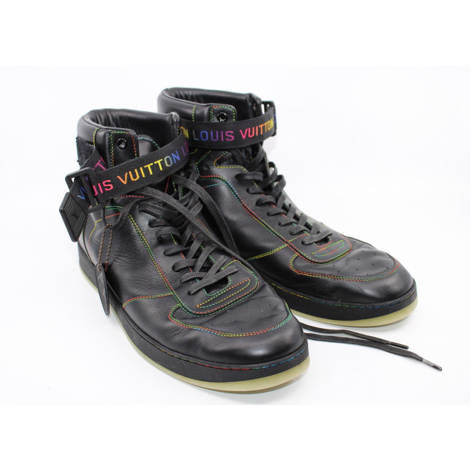 Louis Vuitton LOUIS VUITTON Rivoli Black Rainbow Calfskin Sneakers LV 9.5 Size US 10.5 / EU 43-44 - 2 Thumbnail