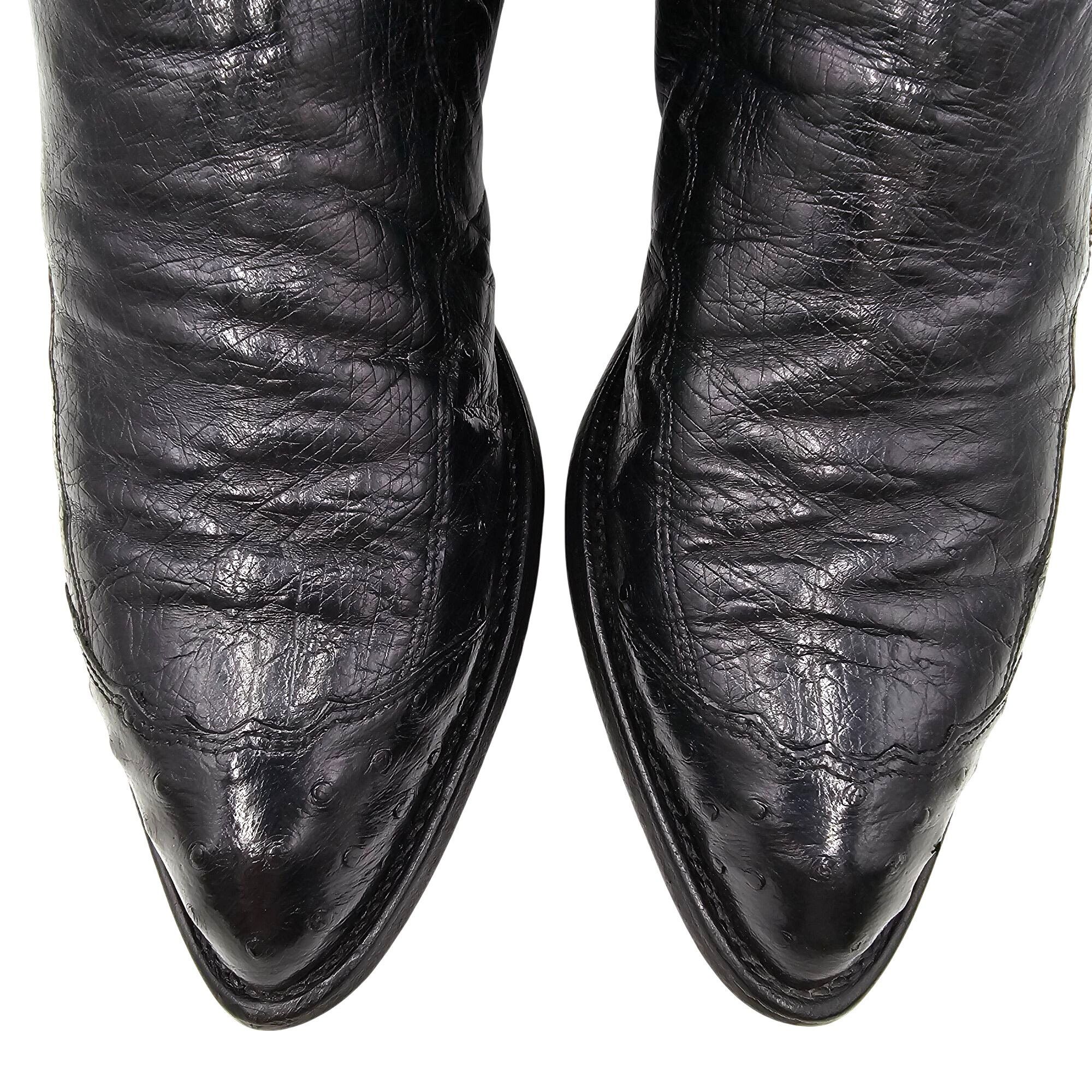 Tony Lama Vintage Tony Lama Men 9D Black Exotic Ostrich Wingtip Cowboy Size US 9 / EU 42 - 2 Thumbnail