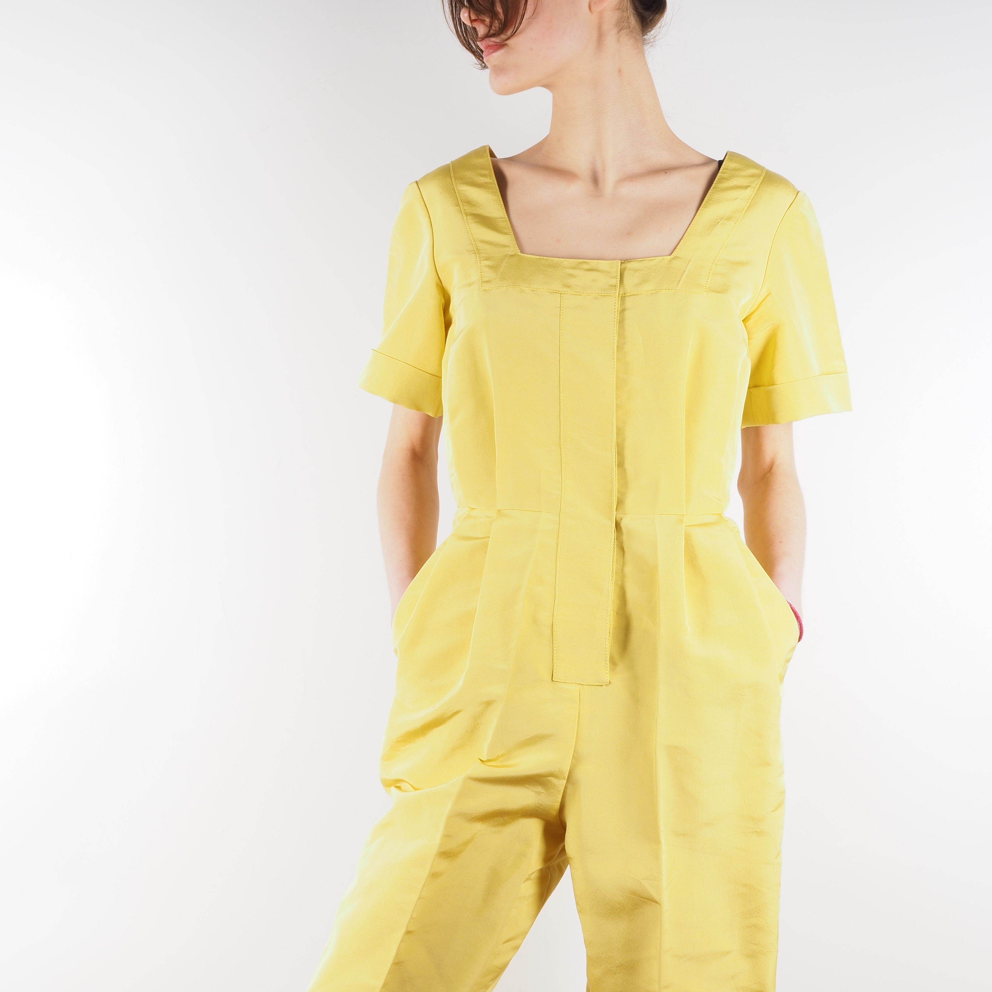 Oscar De La Renta Oscar de la Renta Vintage Yellow Silk Jumpsuit Size 28" / US 6 / IT 42 - 3 Thumbnail
