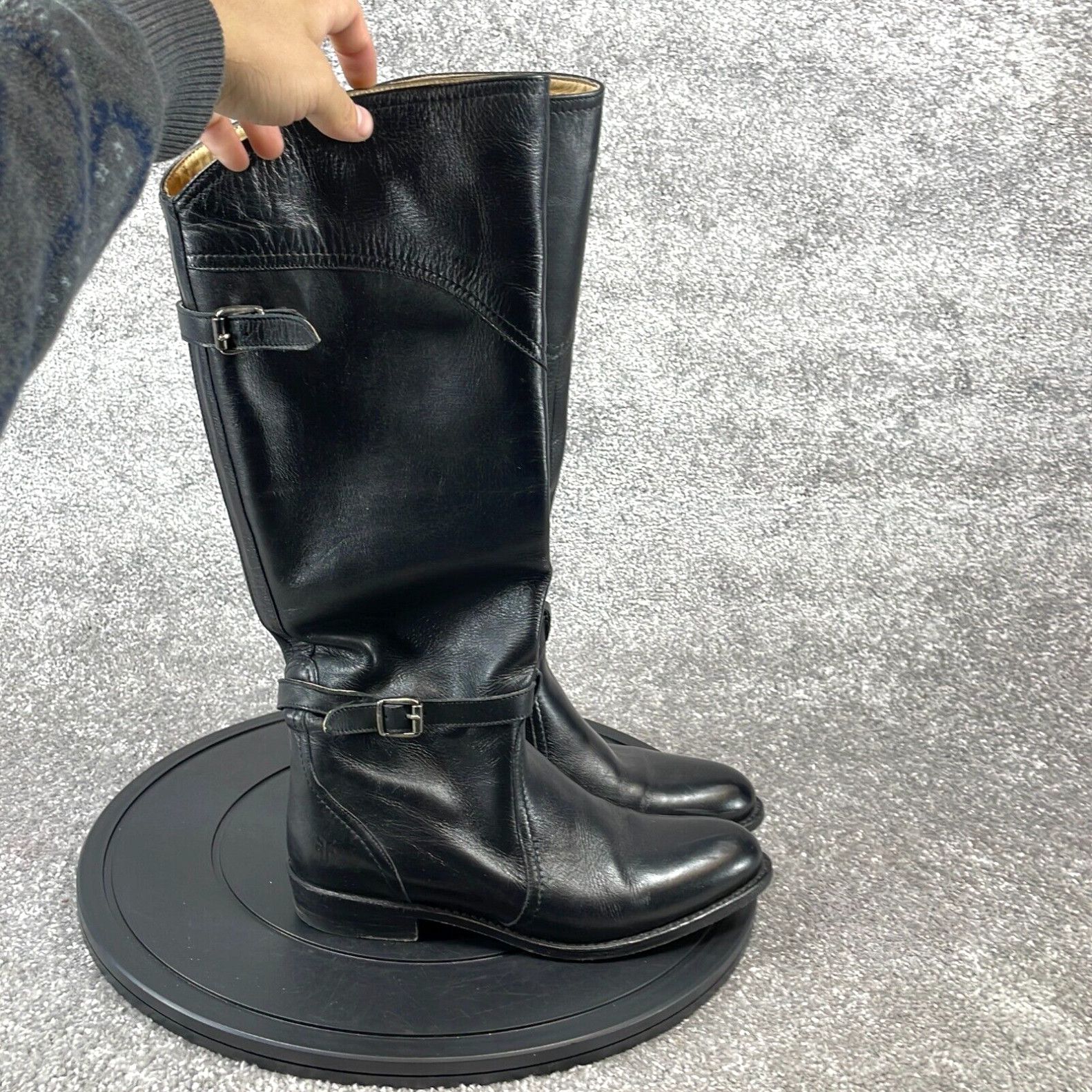 image of Frye Boots Women's Size 8 Dorado Pull On Knee High Riding Black Leather in White