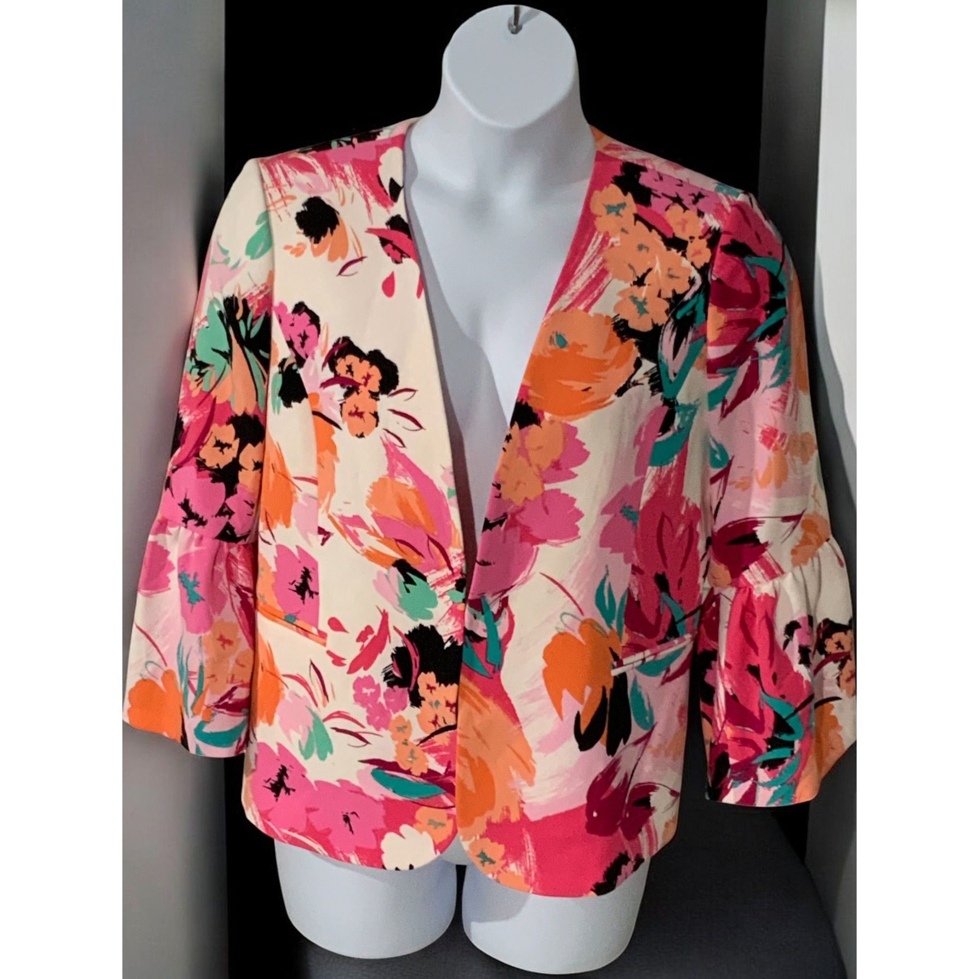 Nine West Nine West Womens Floral Bell Quarter Sleeve Blazer Size 12 Size XL / US 12-14 / IT 48-50 - 6 Thumbnail
