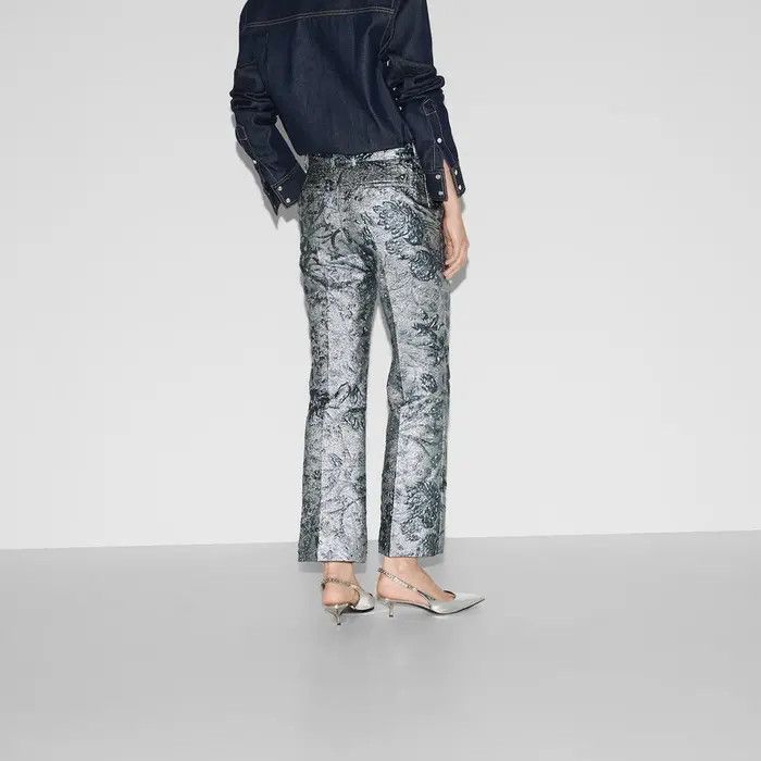 Gucci o1B3y1r0526 Flared Floral Lamé Brocade Pant in Blue Size 30" / US 8 / IT 44 - 4 Thumbnail
