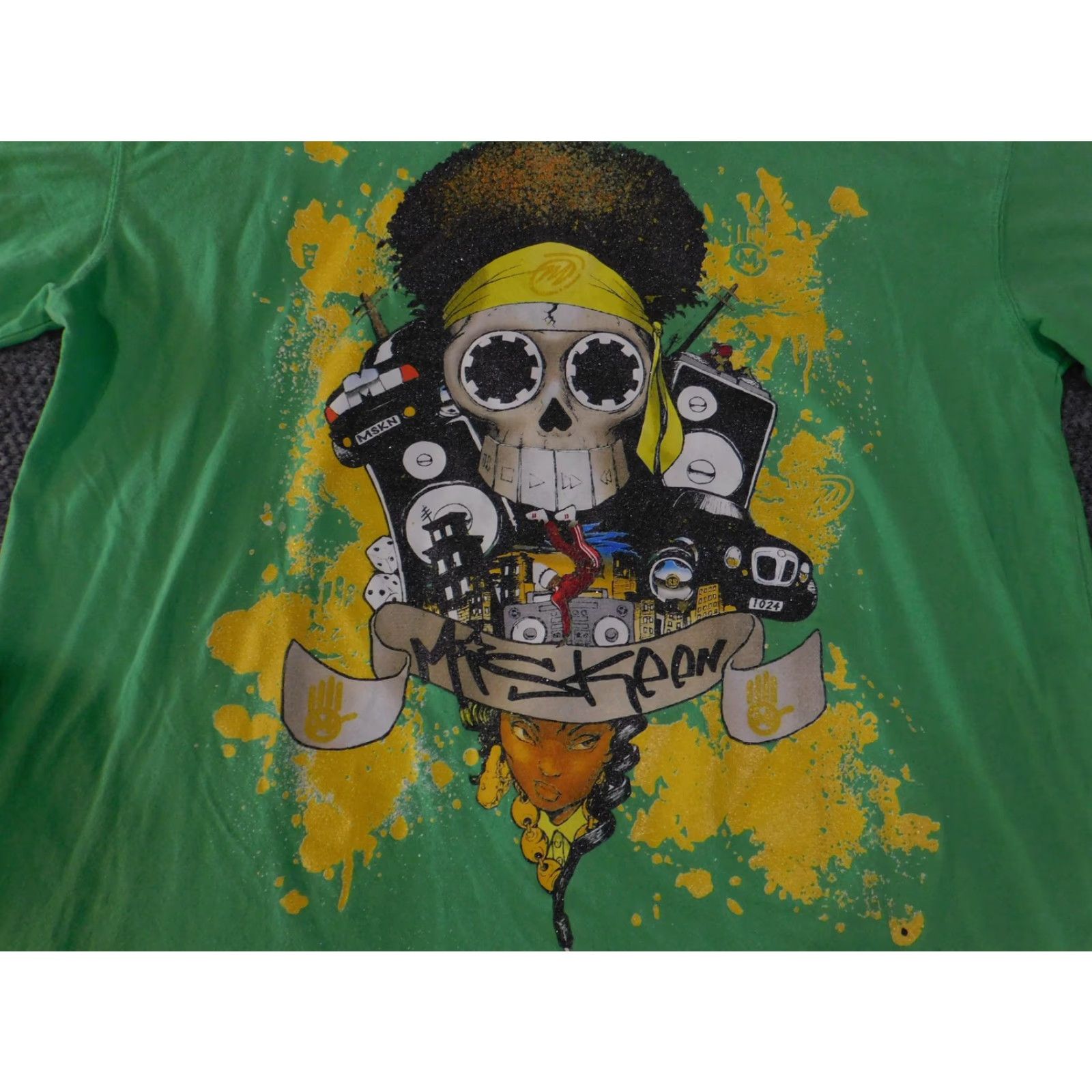 Vintage Miskeen Originals Shirt Mens 2XL Green Skull Graphic Paint Splatter Tee Afro Size US XXL / EU 58 / 5 - 4 Thumbnail