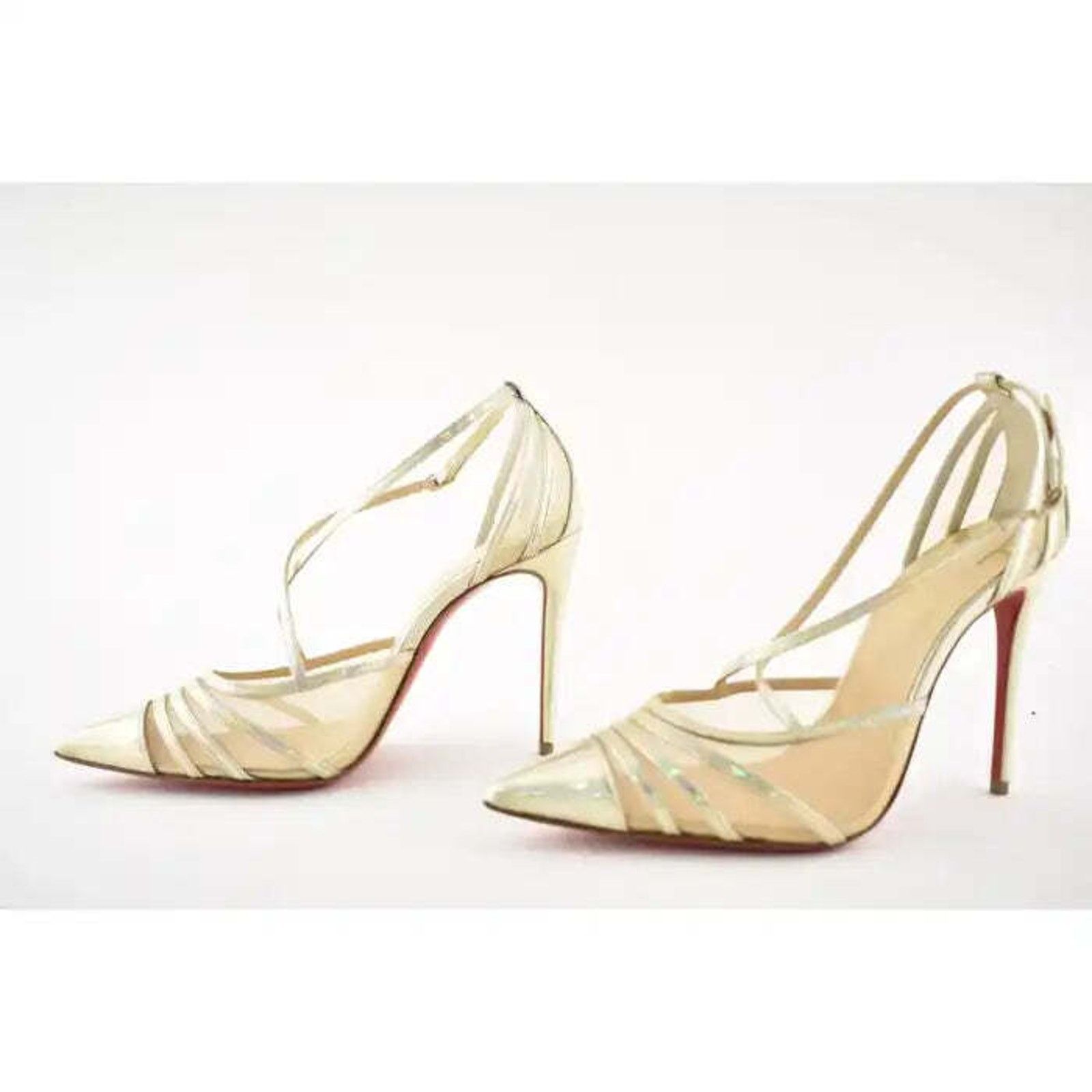 Christian Louboutin Theodorella 100 Platine Gold Mesh Ankle Strap Heel Pump 37 Size US 7 / IT 37 - 9 Thumbnail