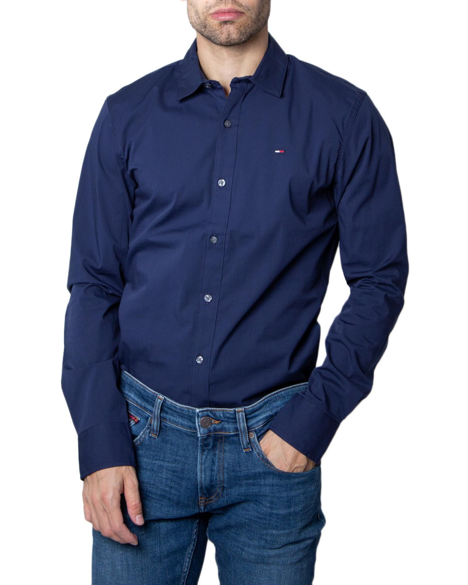 Image of Tommy Hilfiger Classic Collar Long Sleeve Shirt In Plain in Blue, Men's (Size 2XL)