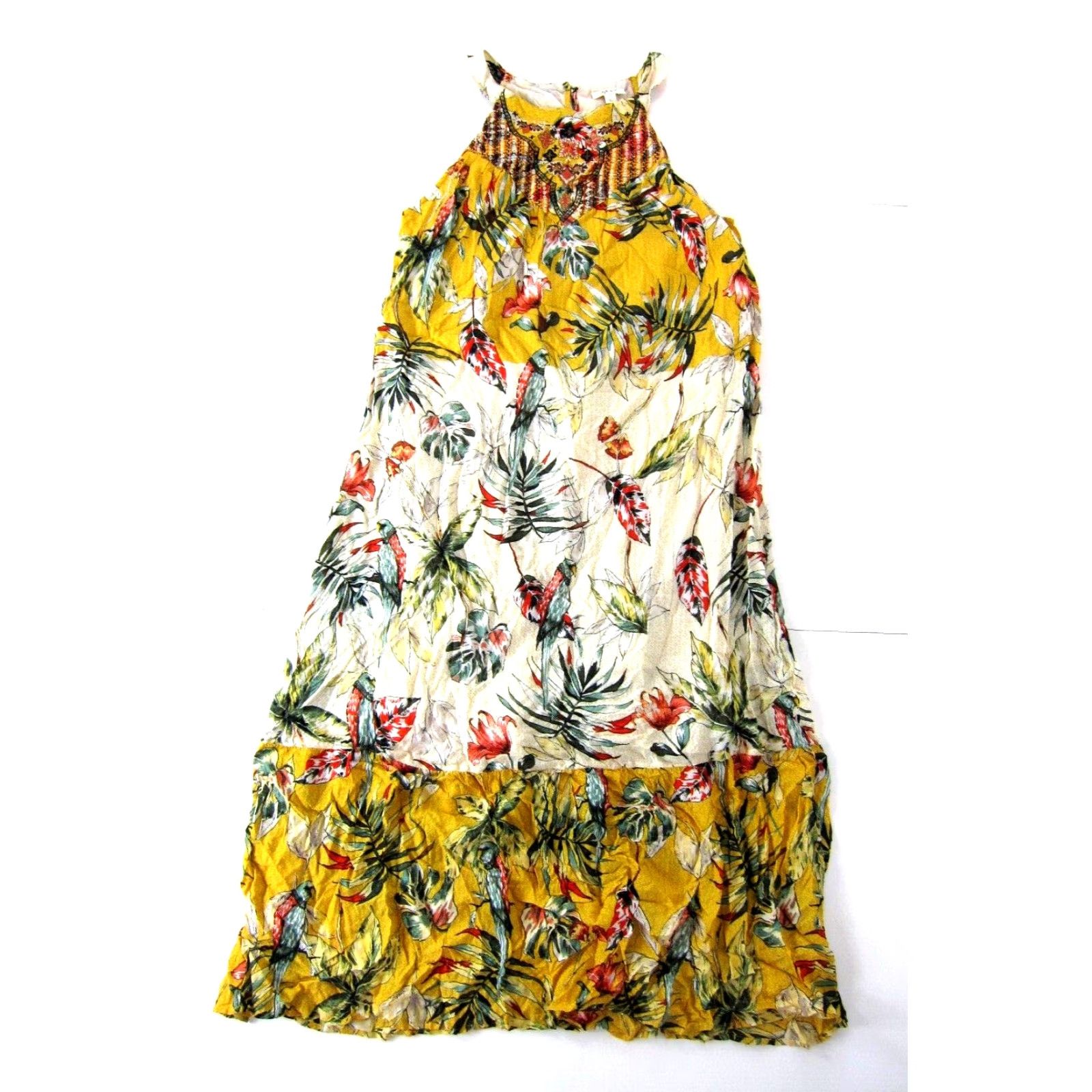 Vintage NWT Style & Co Rayon Yellow Pink Floral Bird Paradise Long Maxi Tank Sun Dress L Size L / US 10 / IT 46 - 2 Thumbnail