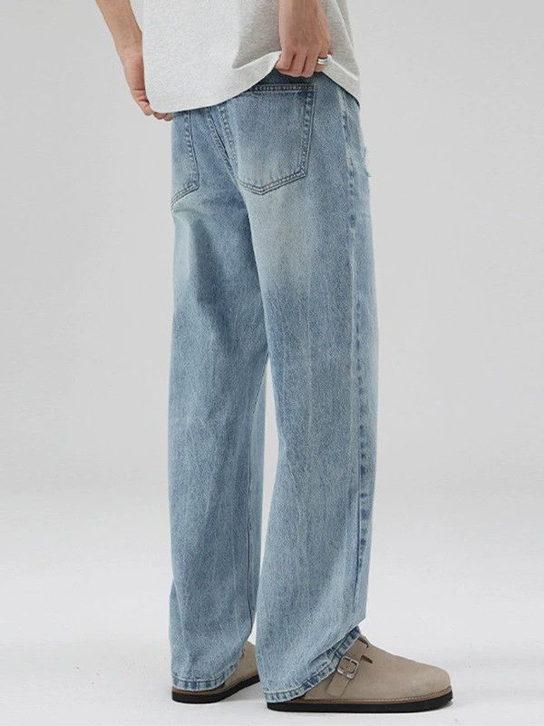 Jean Light blue washed straight-leg men's loose ripped jeans Size US 32 / EU 48 - 4 Thumbnail