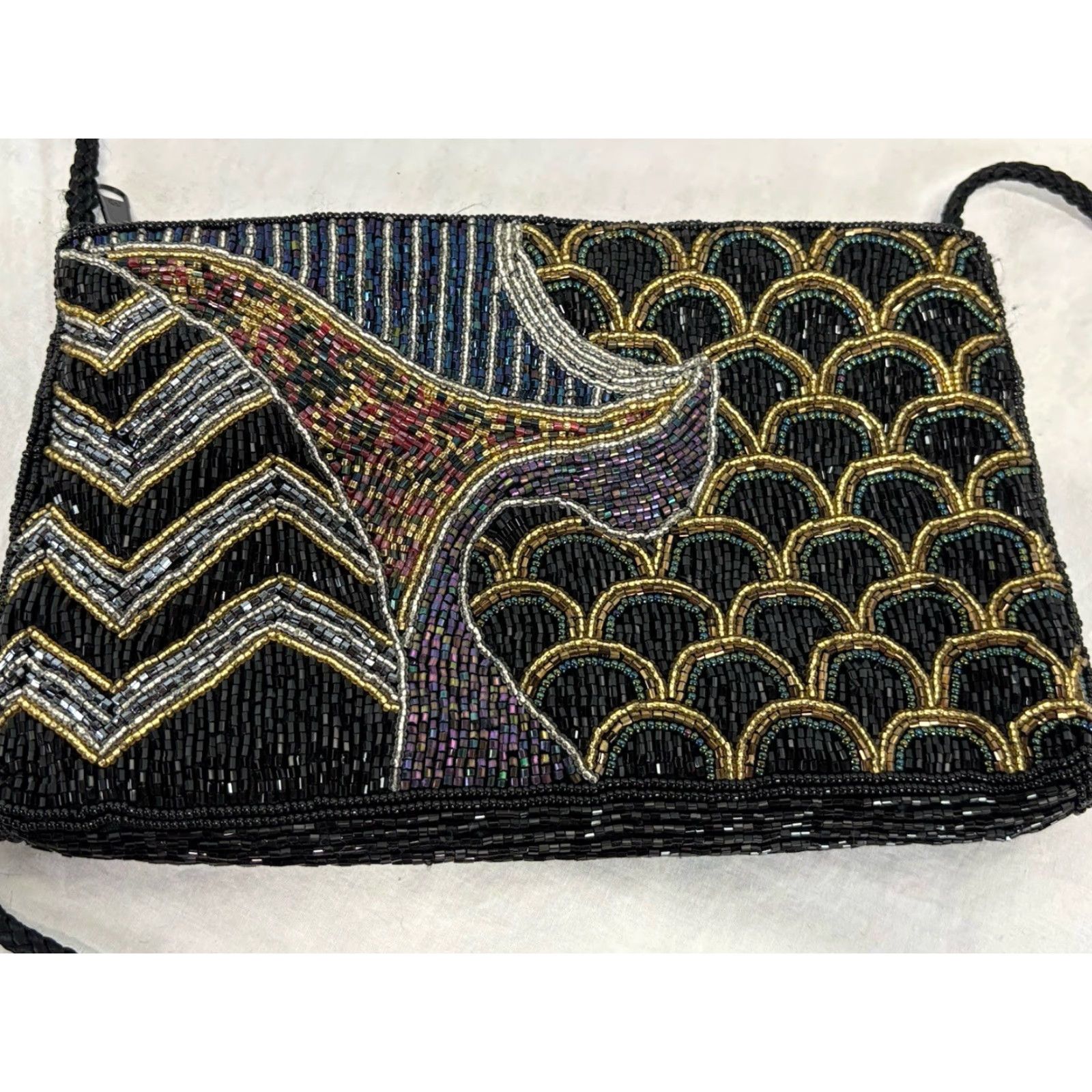 CLOSED VINTAGE Handmade Beaded Shoulder Purse Bag Women Formal Black Eveningwear Zip Close Size ONE SIZE - 2 Thumbnail