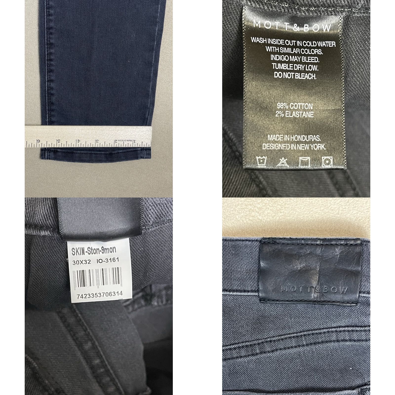 Mott & Bow Mott & Bow Jeans Mens 30x32 Black Skinny Stone Slim Fit Mid Rise Stretch Denim Jeans Size US 30 / EU 46 - 8 Thumbnail