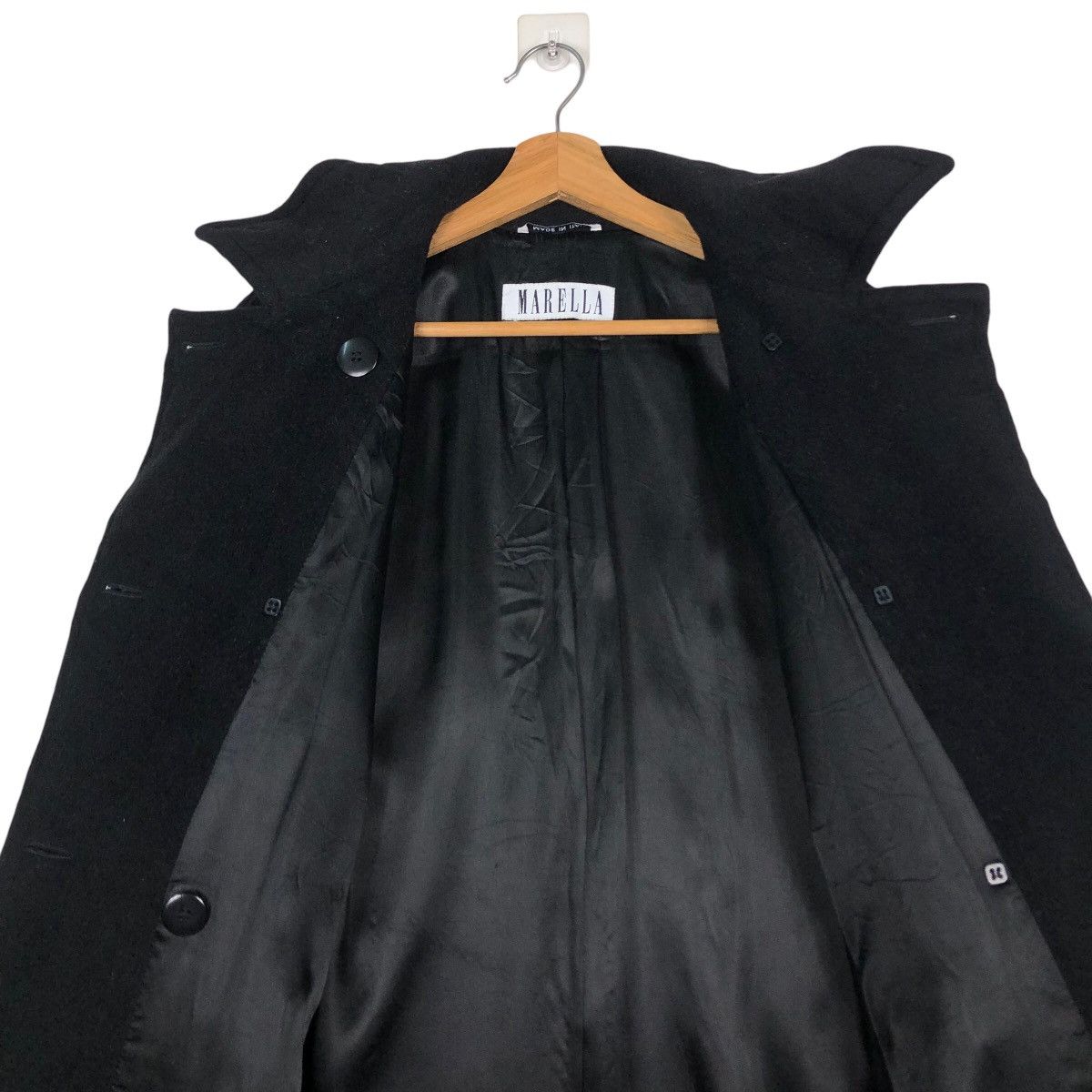 Japanese Brand 🔥Rich Black - Long Fly Coats Wool Herringbone Marella Size US M / EU 48-50 / 2 - 14 Thumbnail