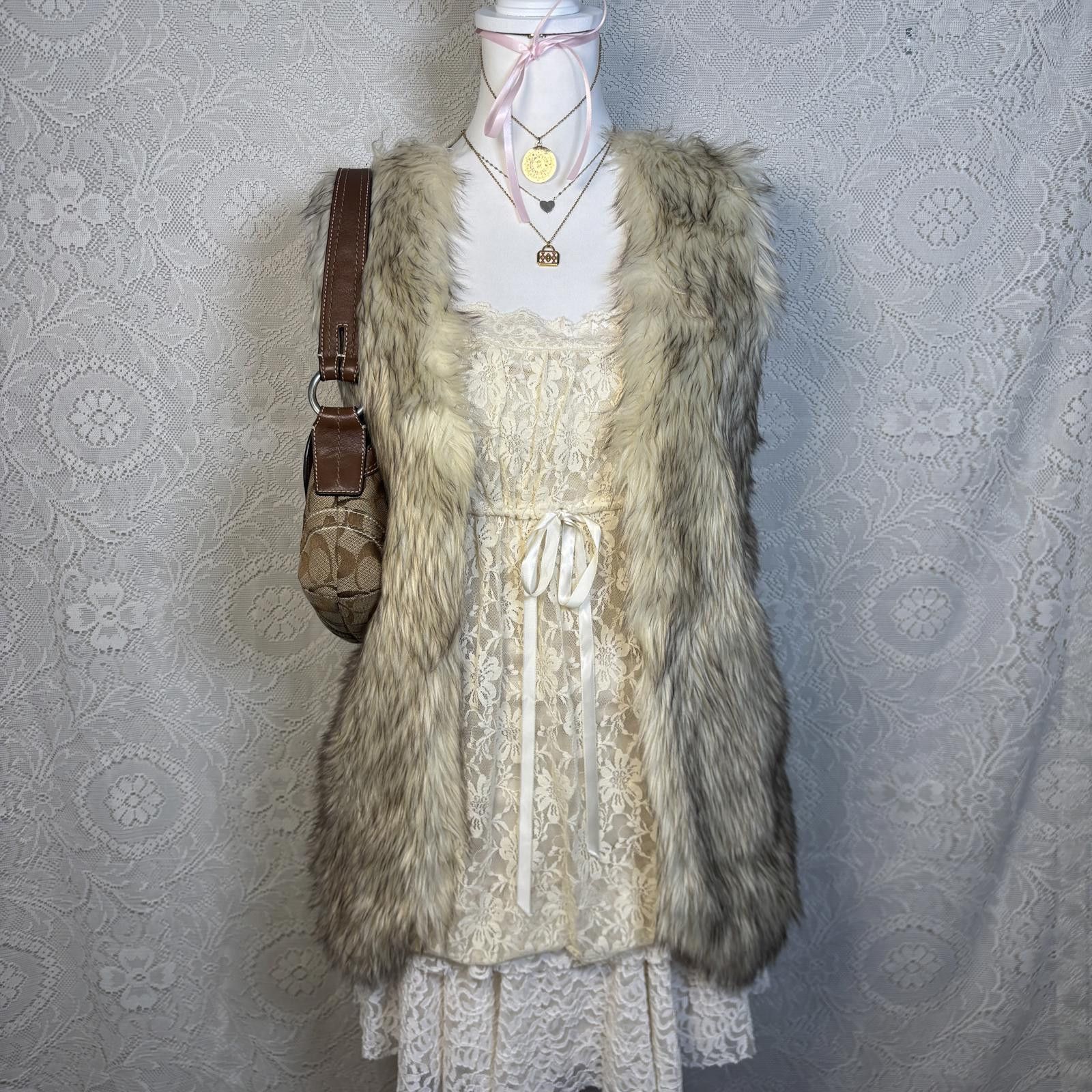 y2k fur grunge layering vest