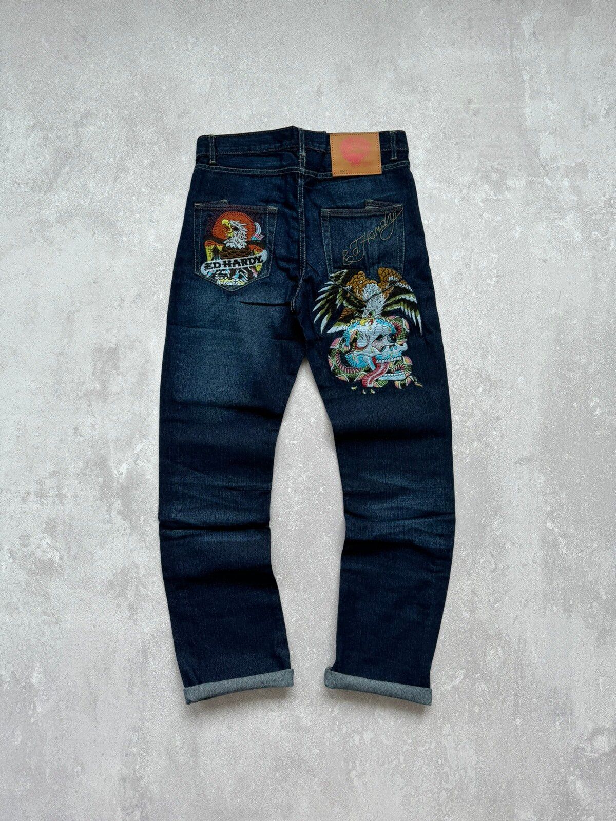 Pre-owned Ed Hardy Vintage  Denim Jeans Skull Eagle Y2k In Blue