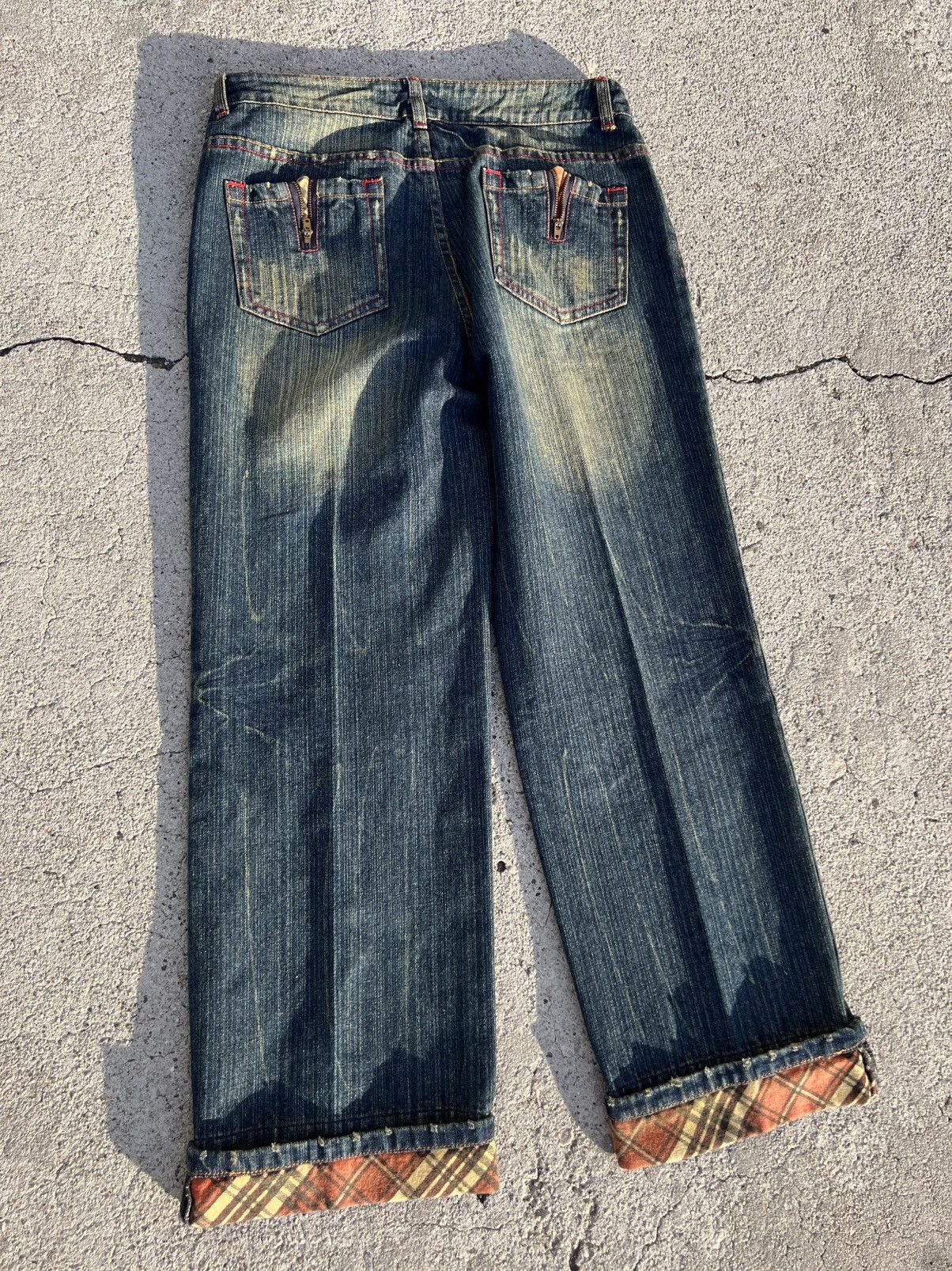 Vintage Y2K 2000’s Vintage Rain Blue Denim Plaid Retro Jeans Pants Size 28" / US 6 / IT 42 - 2 Thumbnail