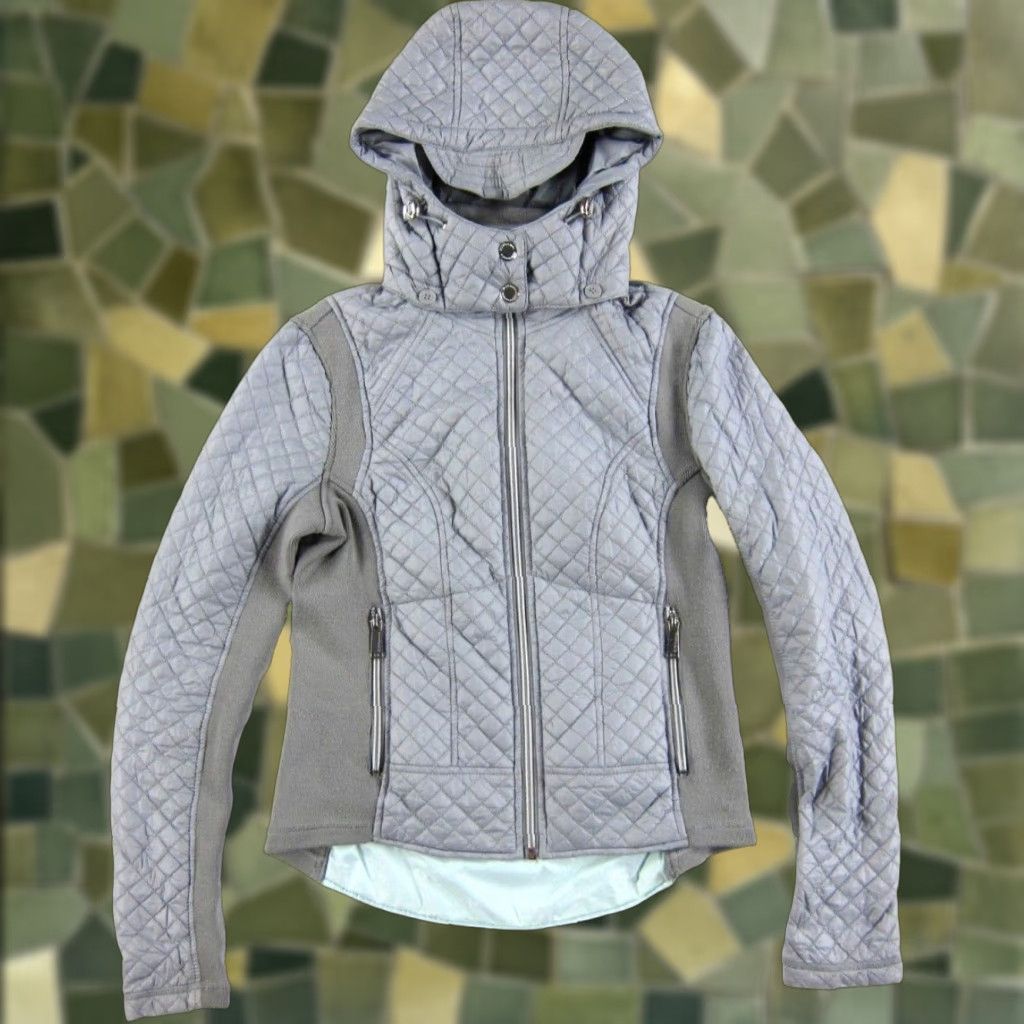 BCBGeneration BCBGeneration Nylon Smoke Grey Quilted Lightweight Full Zip Hooded Puff Jacket S Women Size S / US 4 / IT 40 - 1 Thumbnail