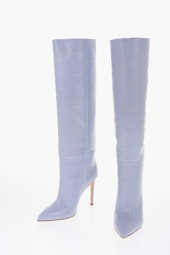 image of Paris Texas Point Toe Leather Boots With Stiletto Heel Shoes 11Cm in Blue, Women's (Size 8)