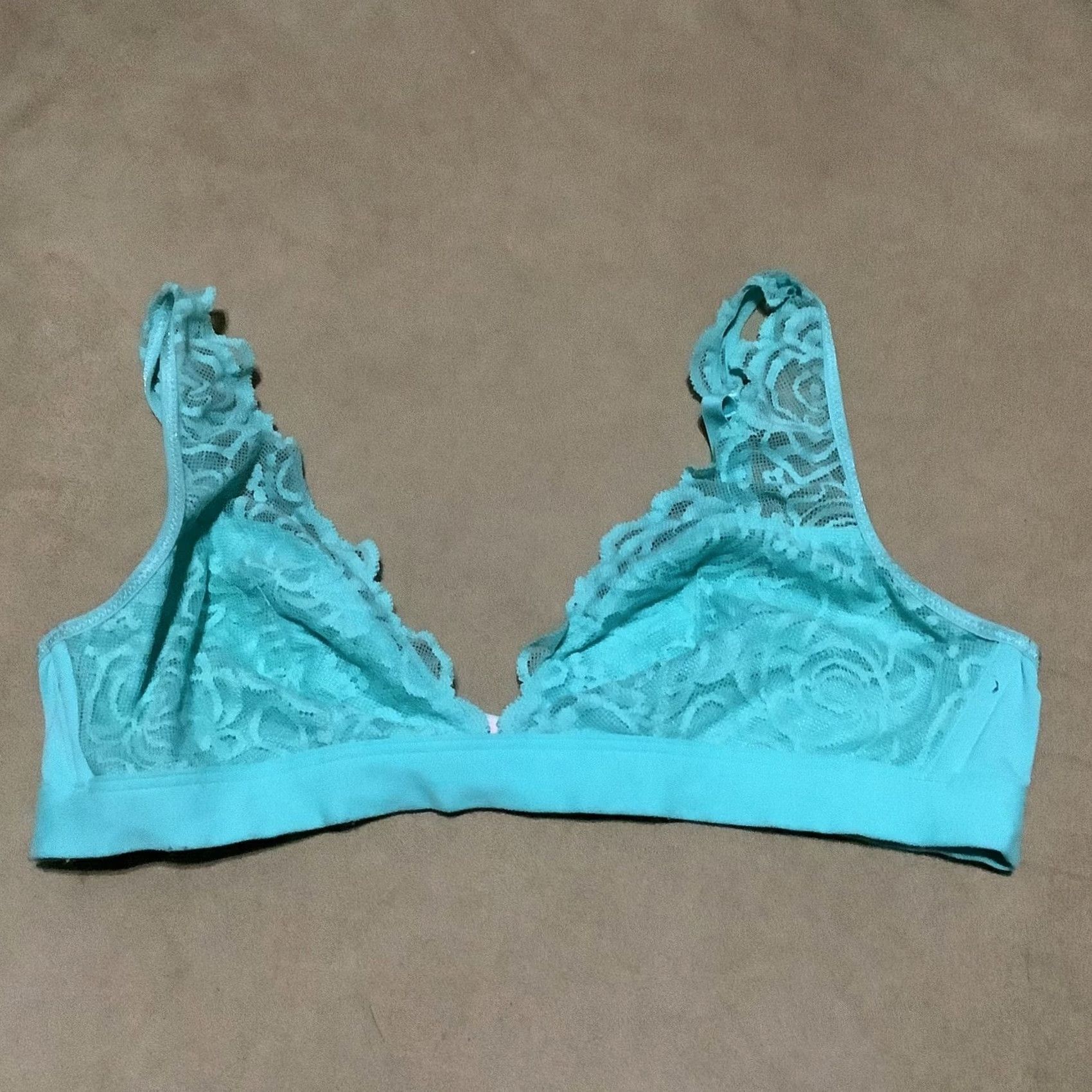 Victoria's Secret Victoria’s Secret PINK Lace Plunge Bralette Bra M Teal Semi-Opaque Lace Adjustable Breathable Comfort Straps Full Coverage Plunge Size ONE SIZE - 2 Thumbnail