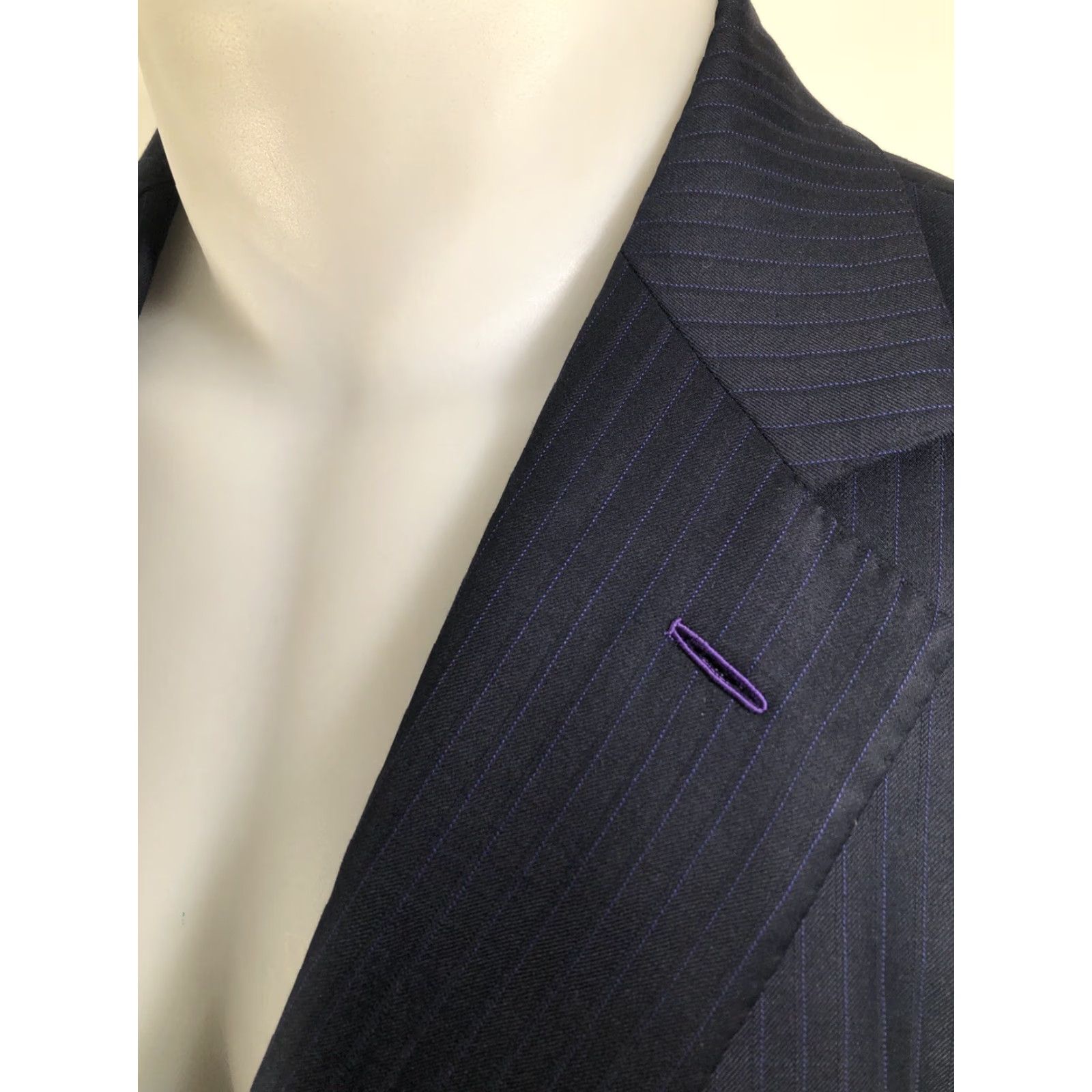 Vintage Bijan / Italy - Wool 170s / Silk Blend Sz. 46R Striped Blazer Jacket - Excellent Jacket Mens 46R Blue Purple Wool Silk Blazer Size 46R - 2 Thumbnail
