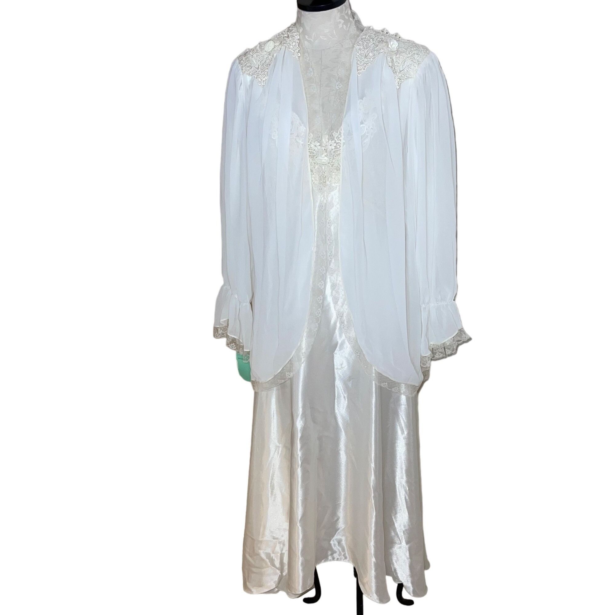 image of Wisteria By Diane Samandi Nightgown Robe Set Size S White, Women's