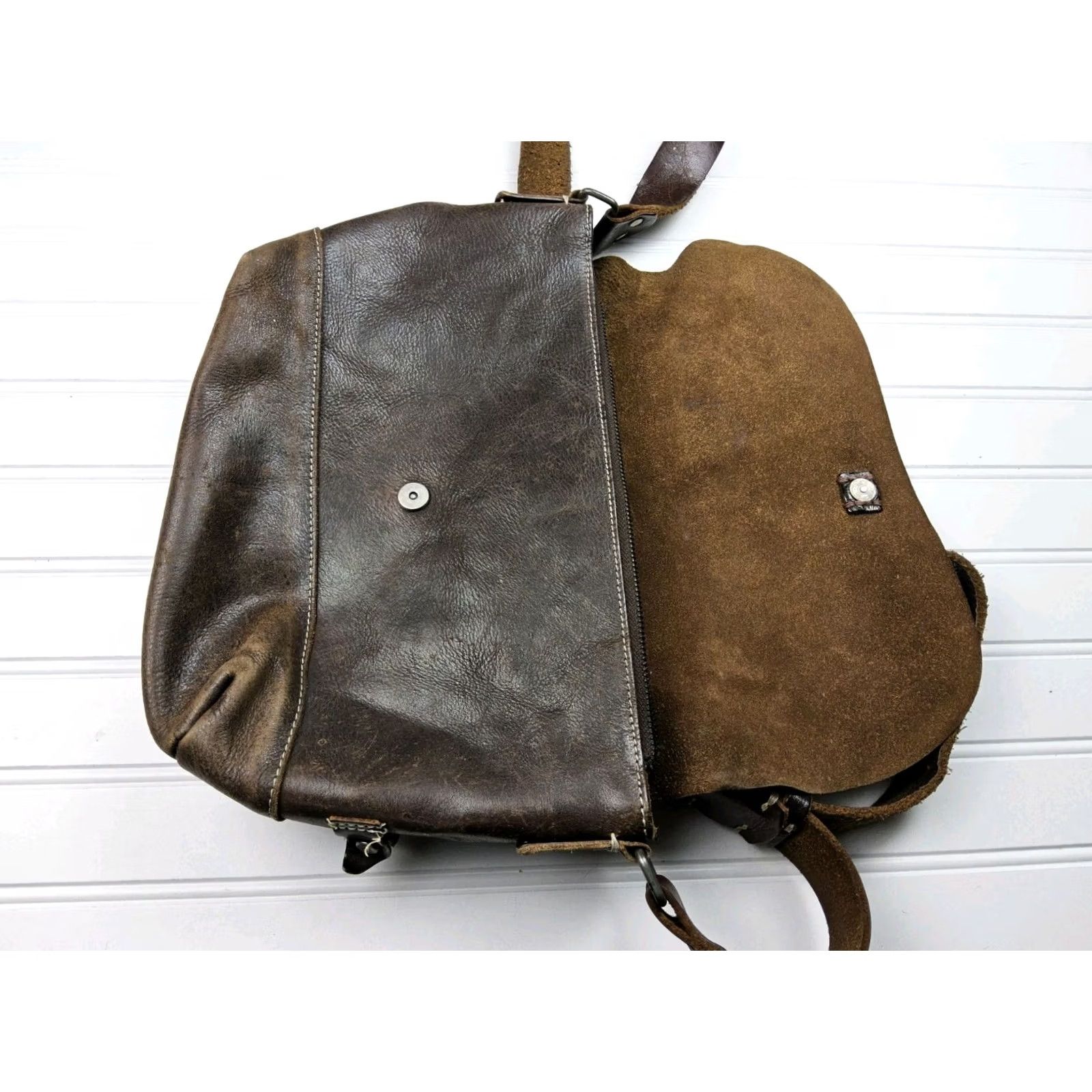 Vintage H 1203 MANO FECE Leather Distressed Shoulder Handbag Purse Size ONE SIZE - 7 Thumbnail