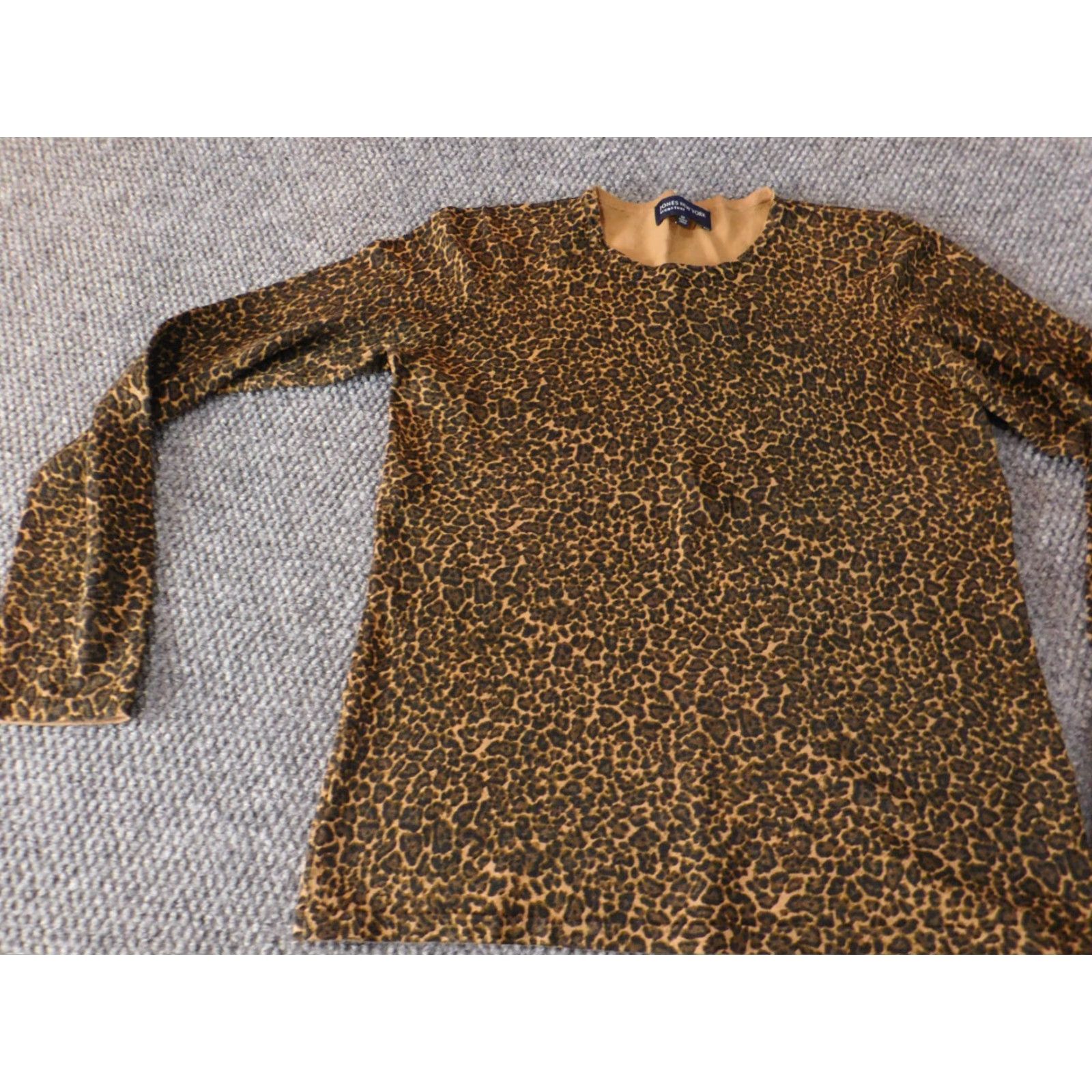 Jones New York Jones New York Blouse Shirt Womens M Brown Animal Print V-Neck Pullover Casual Stretch Size M / US 6-8 / IT 42-44 - 3 Thumbnail