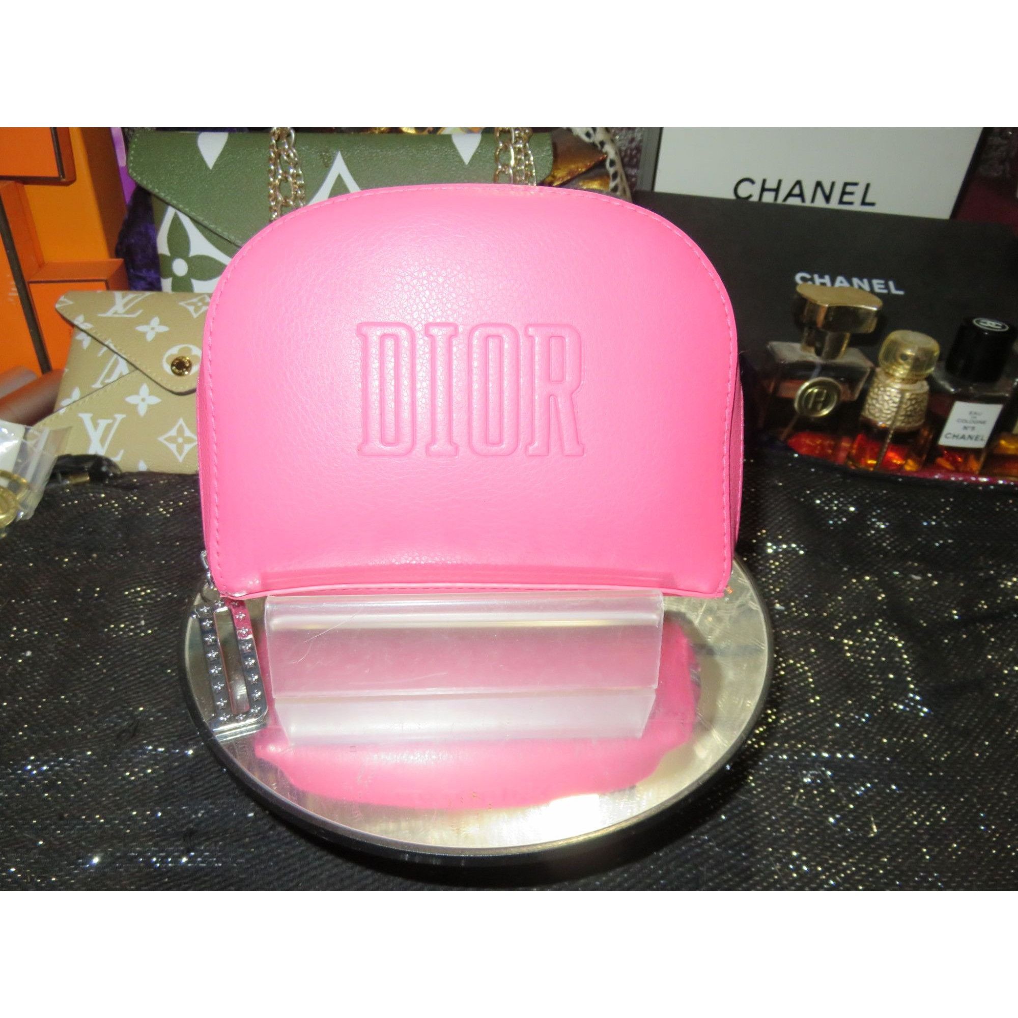 image of Dior Cosmetic Makeup Beauty Pouch Clutch Hot Pink D Embellis in Barbie Hot Pink, Women's