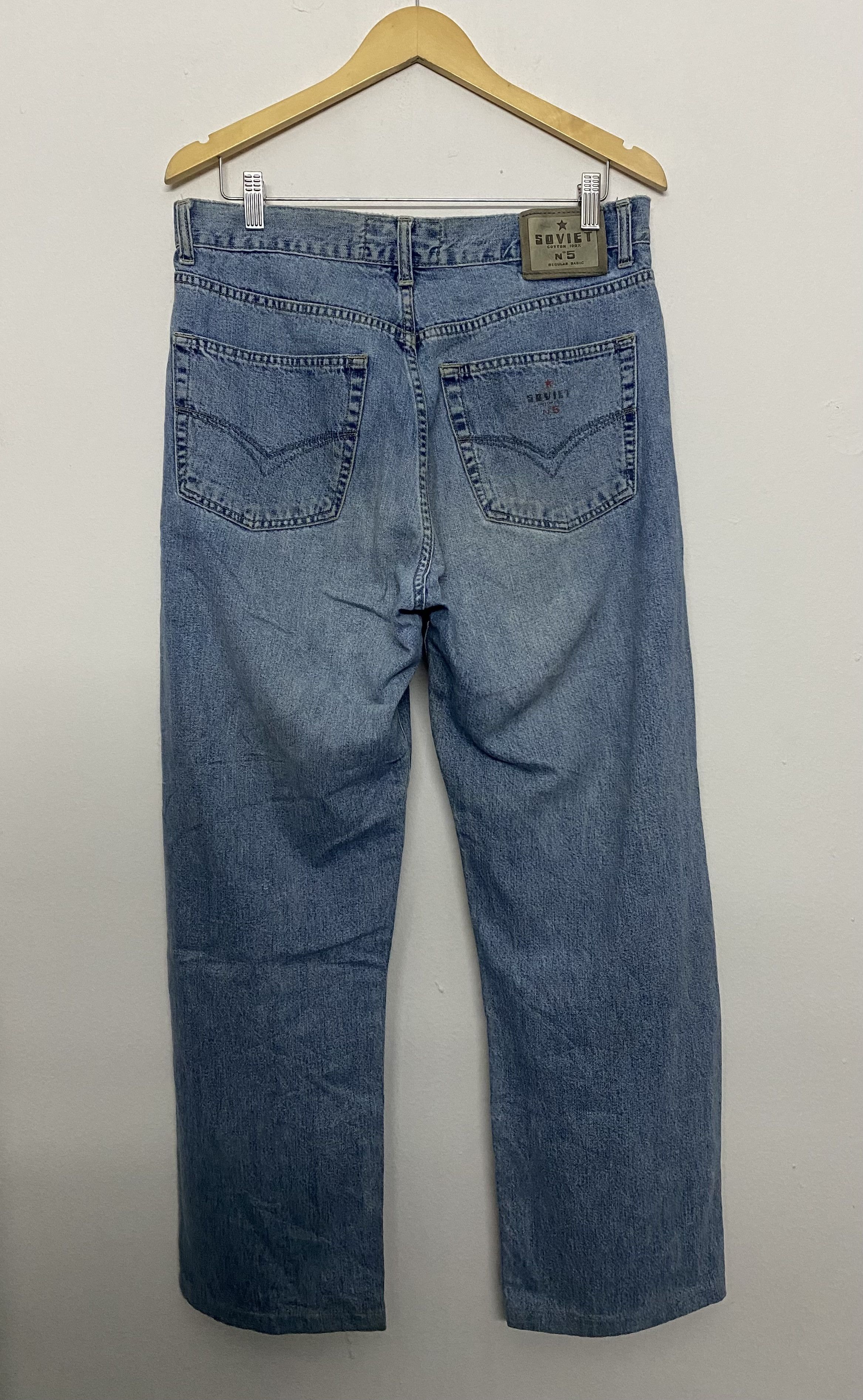 Jean Vintage 90s SOVIET Nº5 Regular Basic Faded Denim Jeans Size US 33 - 2 Thumbnail