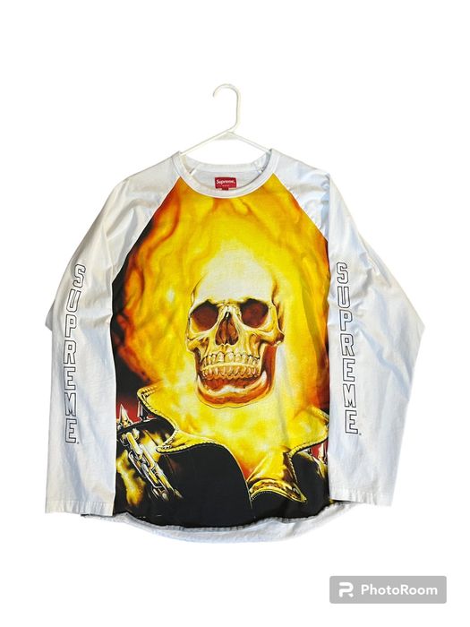 Supreme 2019 Supreme Ghost Rider Raglan Longsleeve Tee White | Grailed