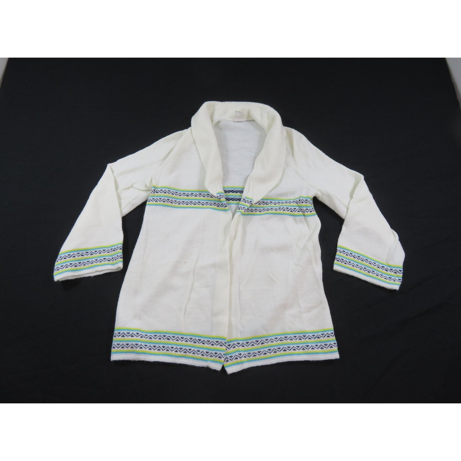 Other Cardigan Shawl Collar Sweater Acryllic White Blue Sz S 1980s Size S / US 4 / IT 40 - 1 Thumbnail