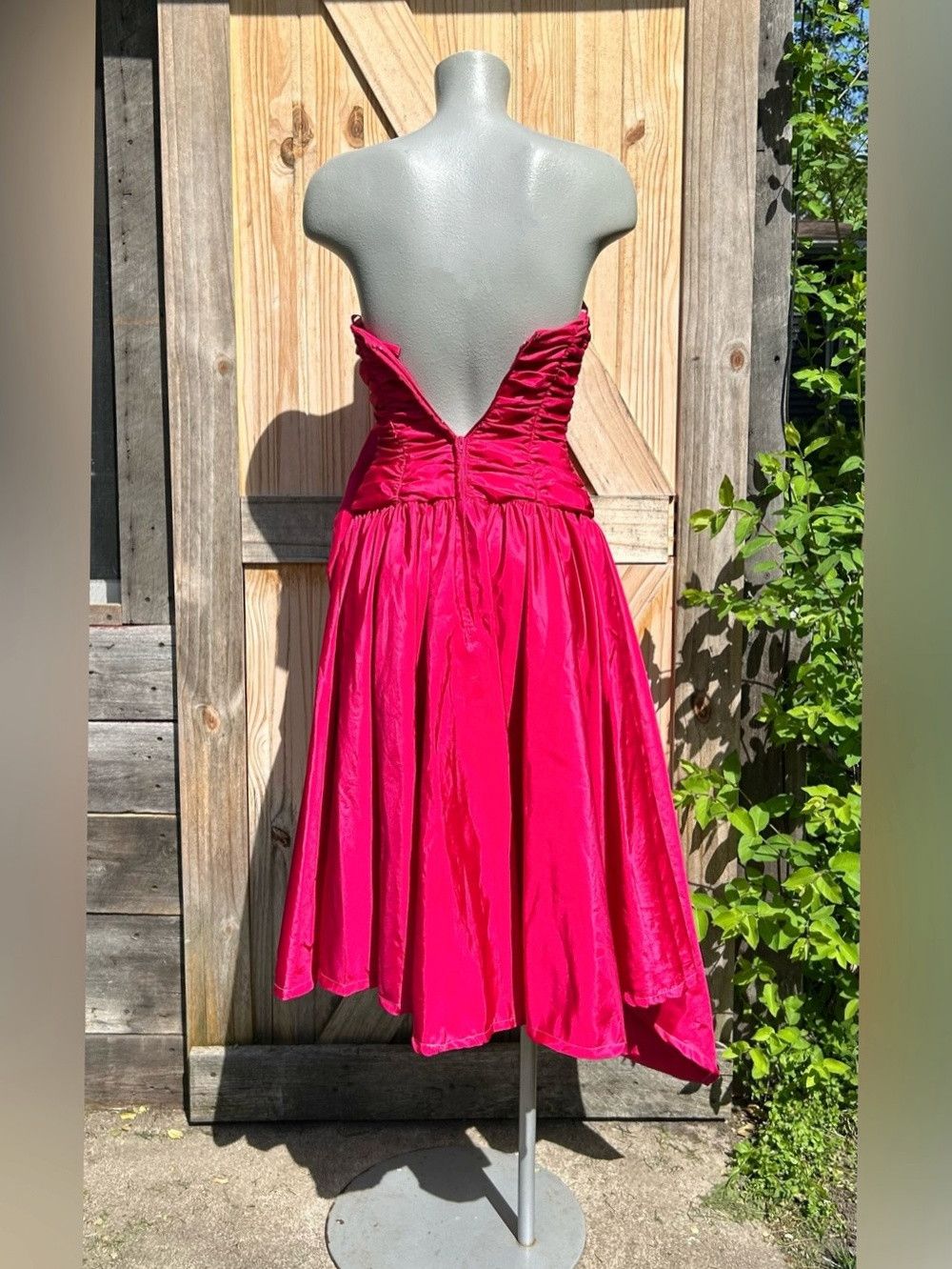 Other Vintage Retro 80s Fucsia Taffeta Rose Party Prom Dress Size XS / US 0-2 / IT 36-38 - 5 Thumbnail