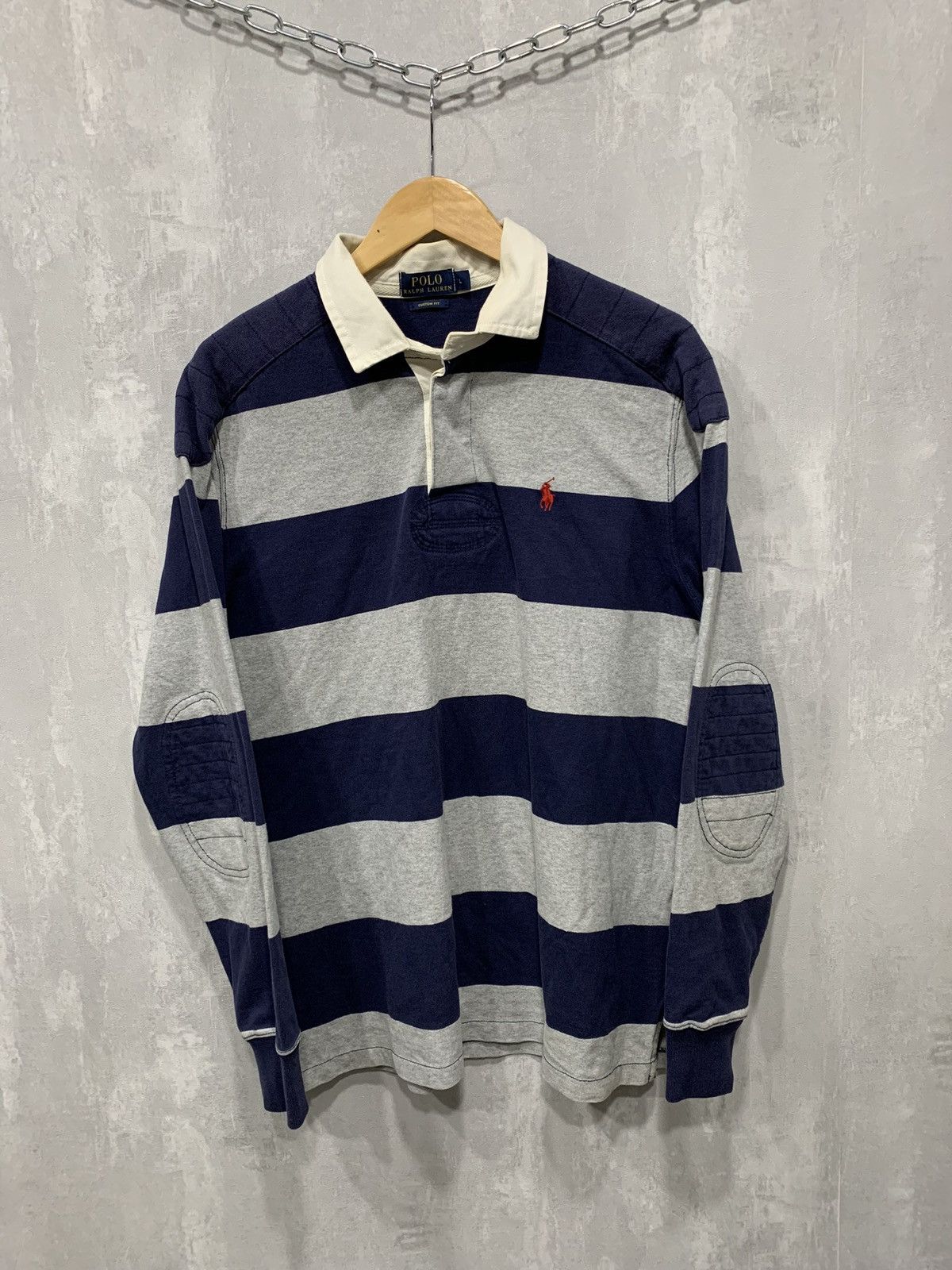 Pre-owned Polo Ralph Lauren X Vintage Polo Ralph Laurent Rugby Striped Baggy Sweatshirt 90's In Blue Gray