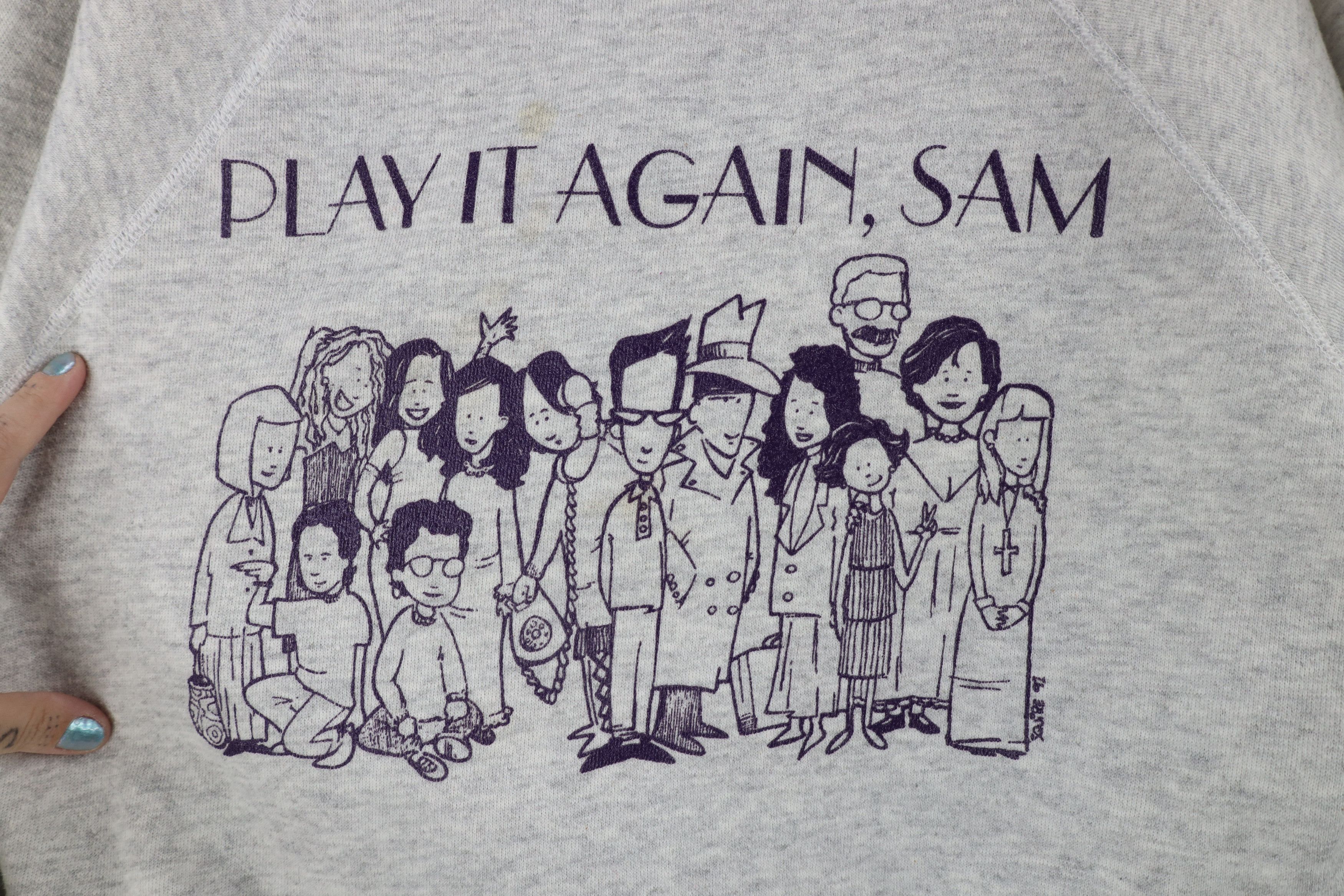 Vintage Vintage 90s Allen Play It Again Sam Sweatshirt Gray USA Size US XL / EU 56 / 4 - 4 Thumbnail