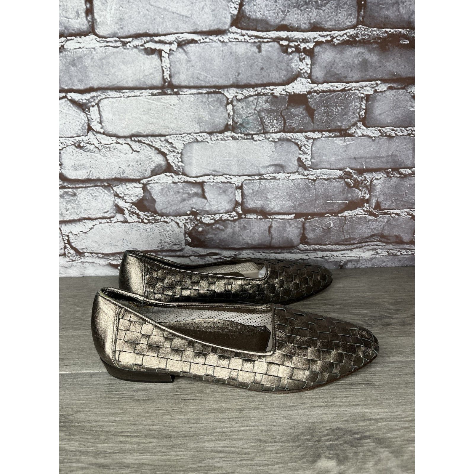 Santoni Rangoni Firenze Pewter Silver Leather Woven Weaves Flats Wom Size US 8.5 / IT 38.5 - 14 Thumbnail